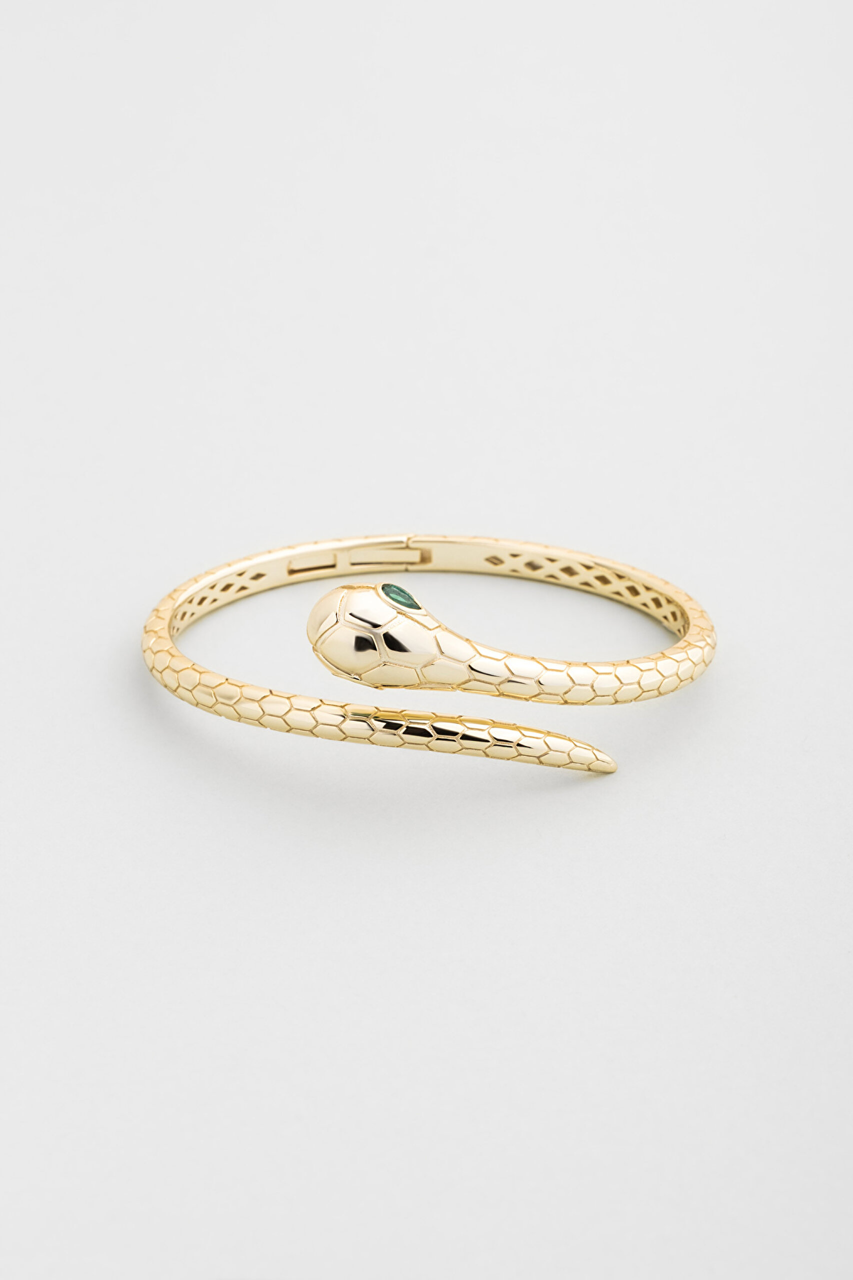 ⁠ Medusa Yılanı 18 Ayar Sarı Altın Kaplama Gümüş Kelepçe Bileklik_0}