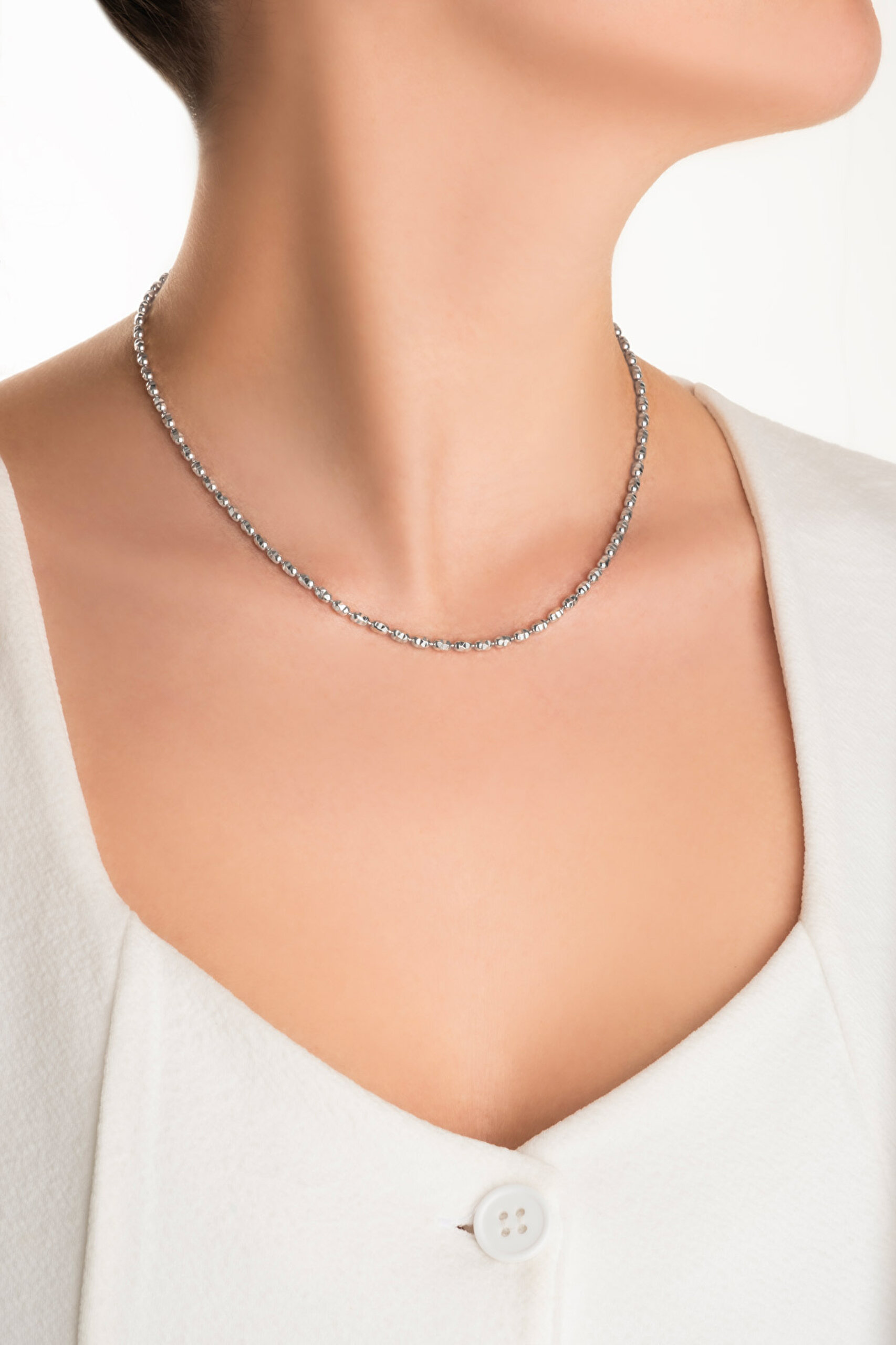 ⁠ Iris İtalyan 18 Ayar Beyaz Altın Kaplama 45 Cm Gümüş Kolye_3}