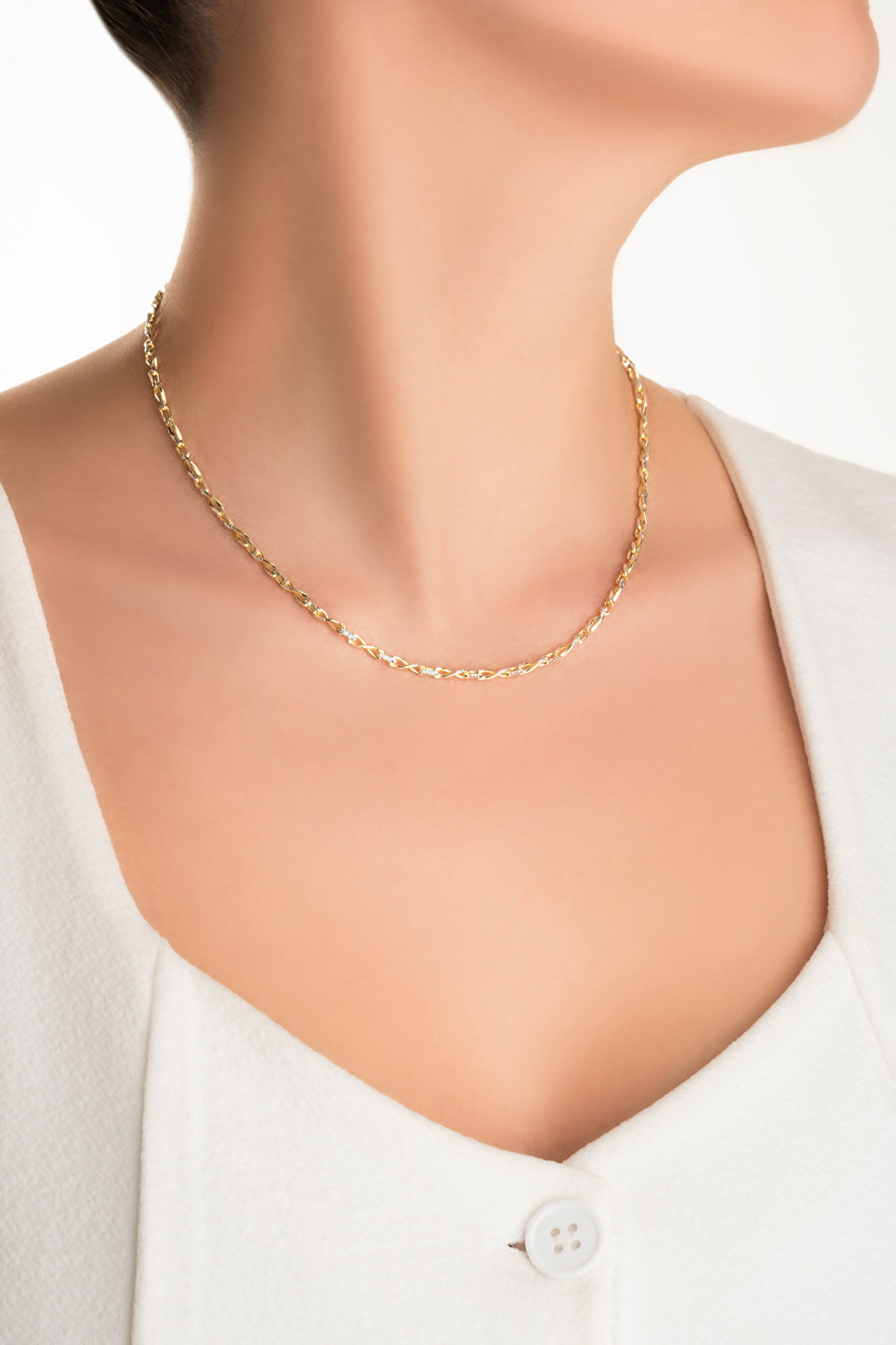 ⁠ Cassandra İtalyan 18 Ayar Sarı Ve Beyaz Altın Kaplama 45 Cm Gümüş Kolye_3}