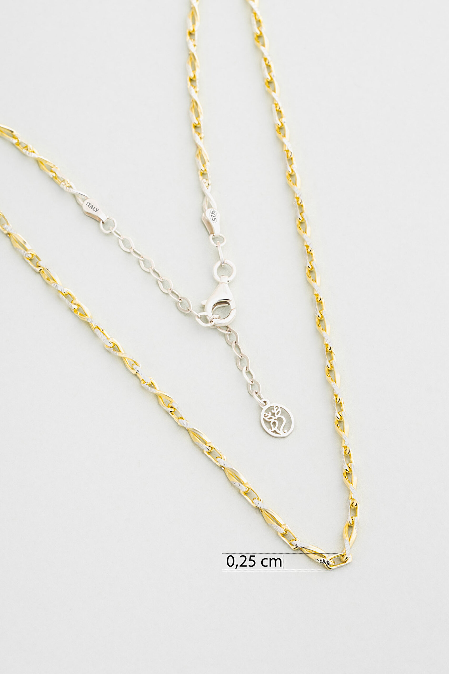 ⁠ Cassandra İtalyan 18 Ayar Sarı Ve Beyaz Altın Kaplama 45 Cm Gümüş Kolye_2}