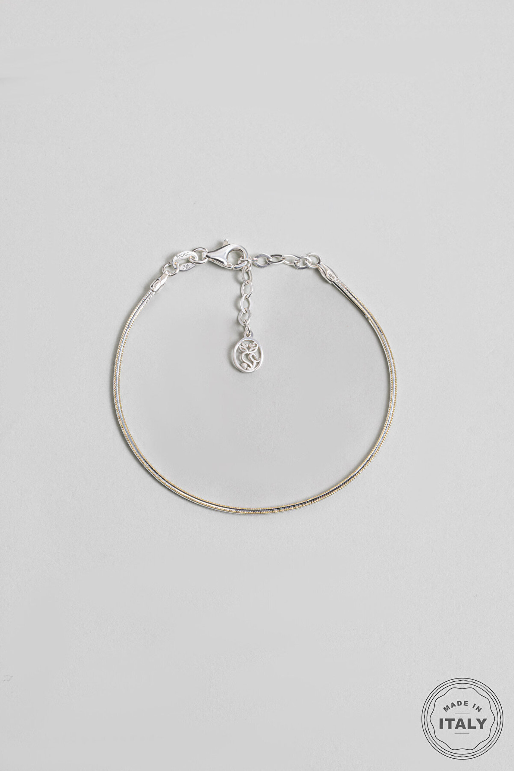 Kontrast İtalyan 18 Ayar Sarı ve Beyaz Altın Kaplama 19 Cm Gümüş Zincir Bileklik - 0