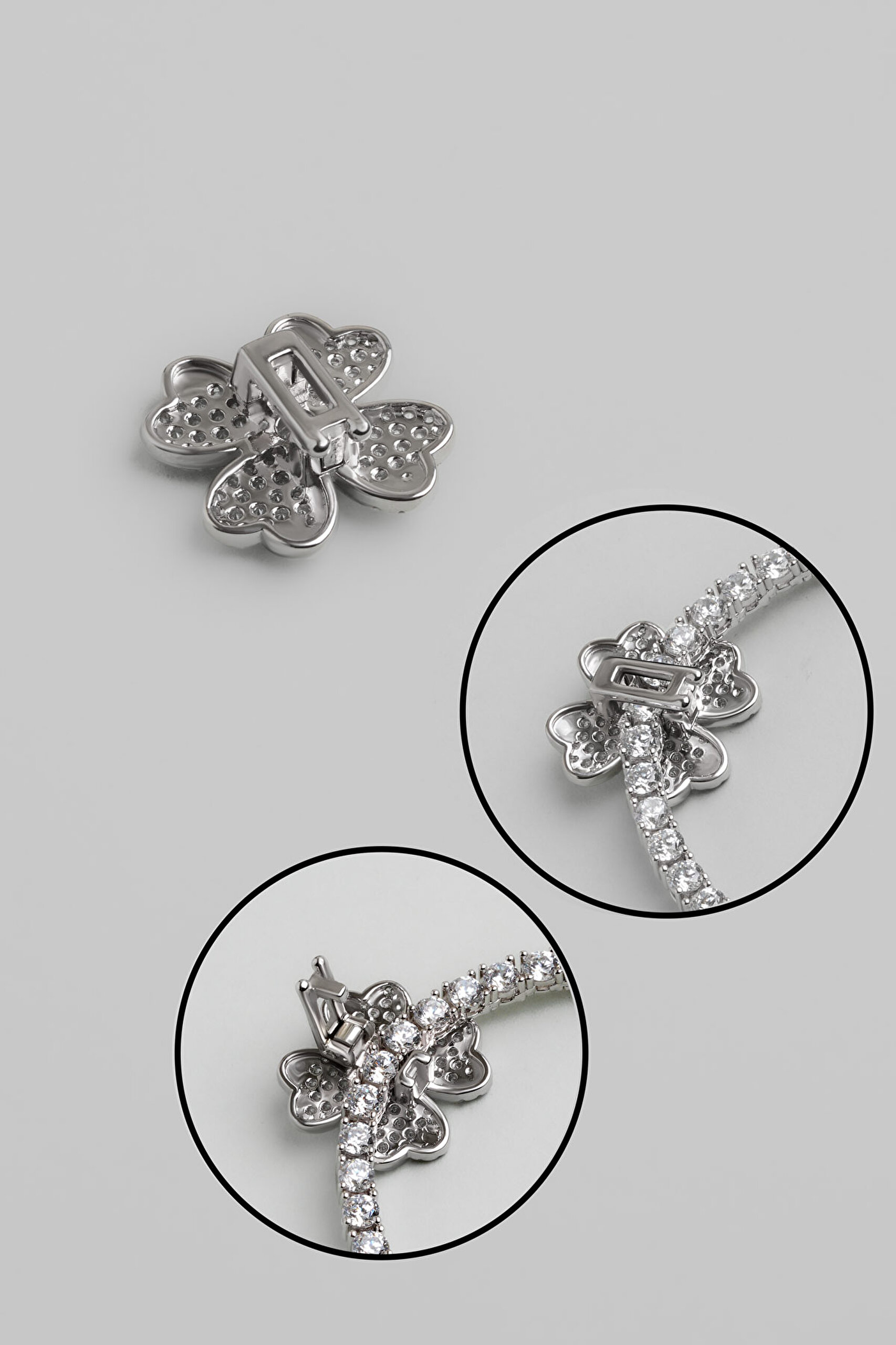 ⁠ Dört Yapraklı Yonca 18 Ayar Beyaz Altın Kaplama Gümüş Charm_3}