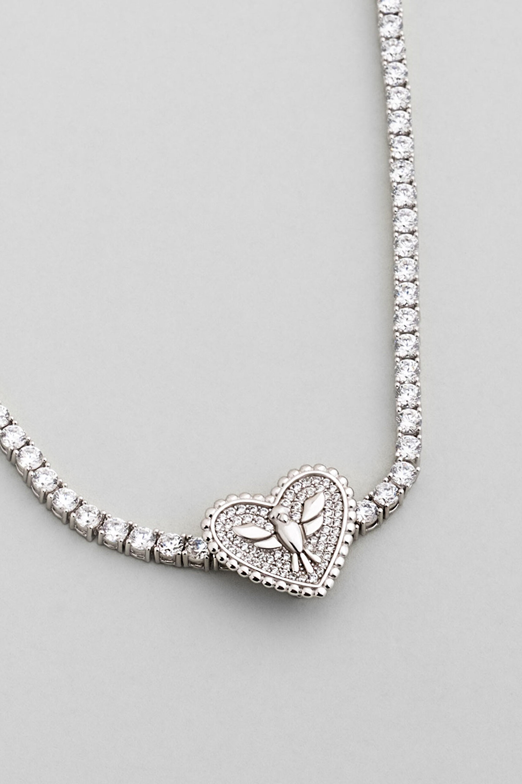 ⁠ Anka Kuşu 18 Ayar Beyaz Altın Kaplama Gümüş Kalp Charm_5}