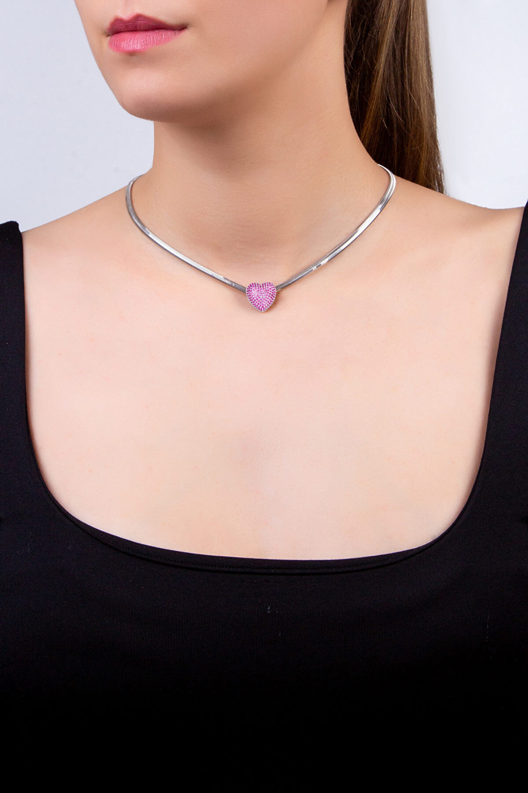 Pembe Kalp 18 Ayar Beyaz Altın Kaplama Gümüş Charm - 4