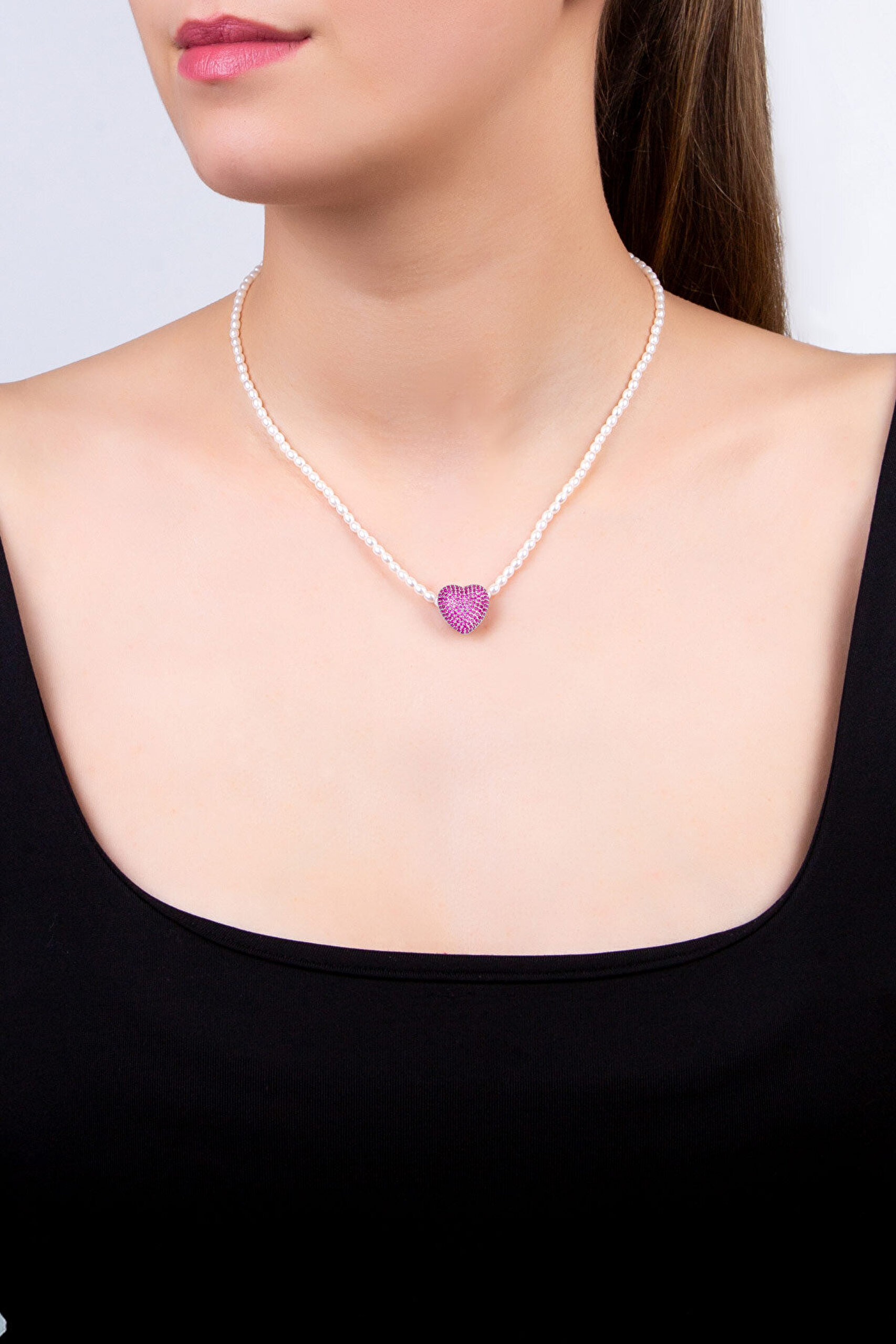 Pembe Kalp 18 Ayar Beyaz Altın Kaplama Gümüş Charm - 3