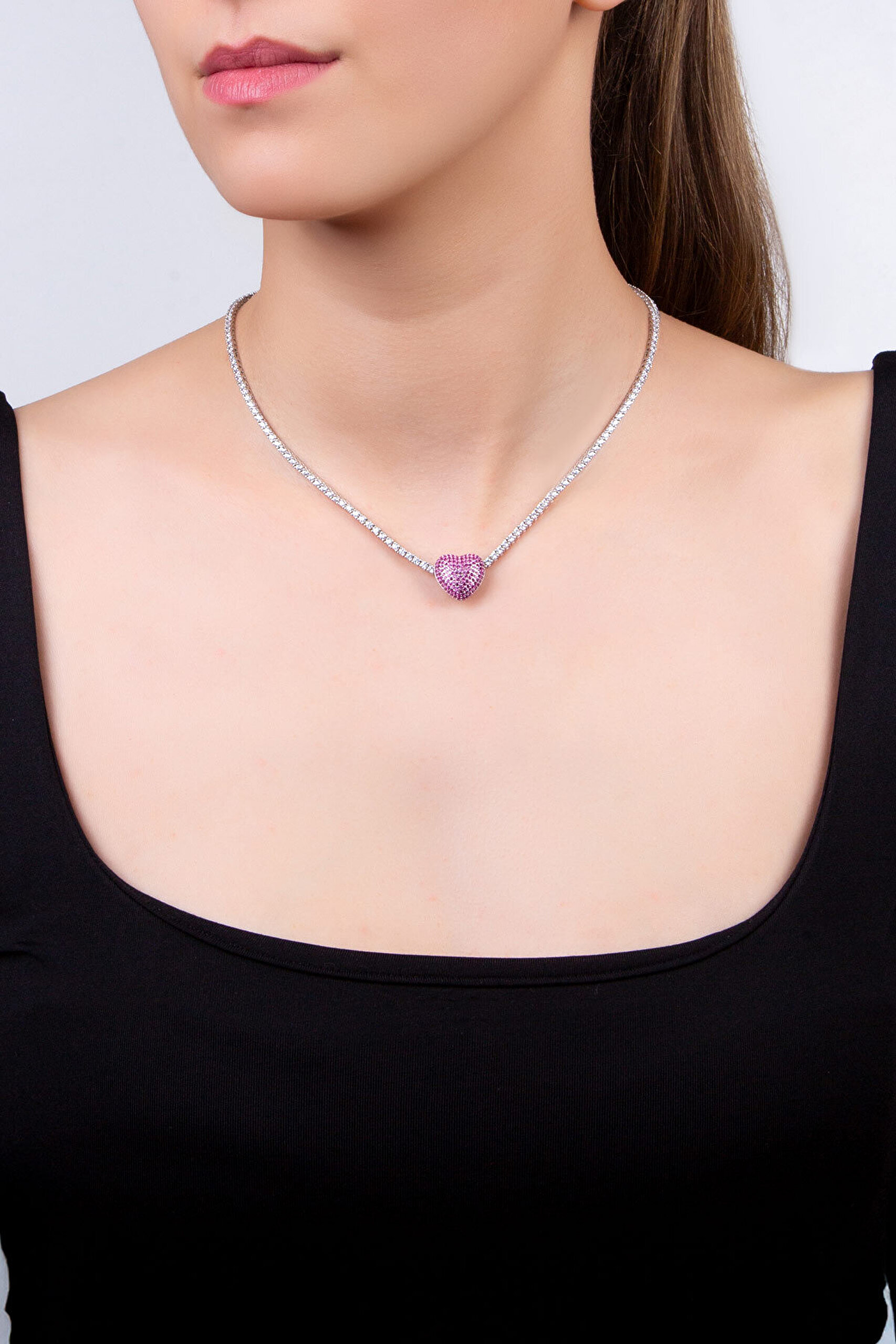 Pembe Kalp 18 Ayar Beyaz Altın Kaplama Gümüş Charm - 2