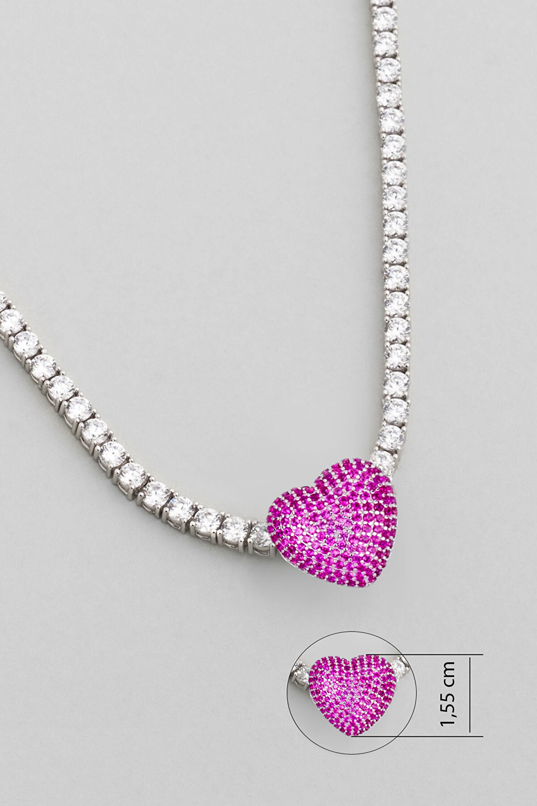 Pembe Kalp 18 Ayar Beyaz Altın Kaplama Gümüş Charm - 0