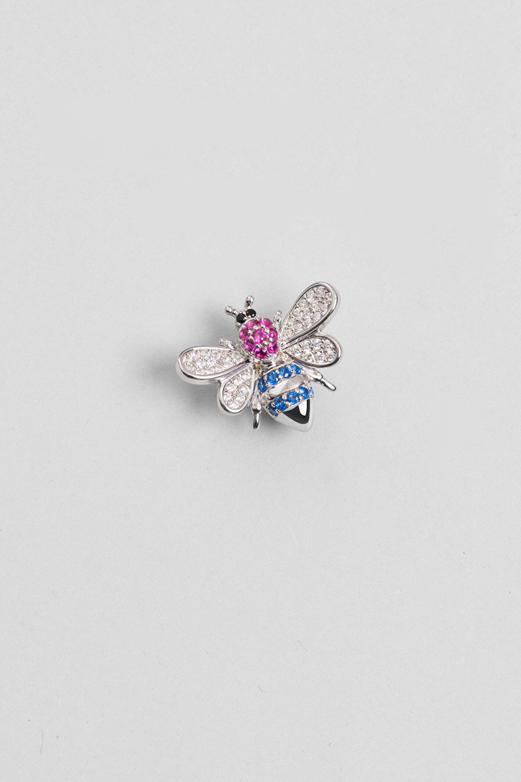 Kraliçe Arı 18 Ayar Beyaz Altın Kaplama Gümüş Charm - 1