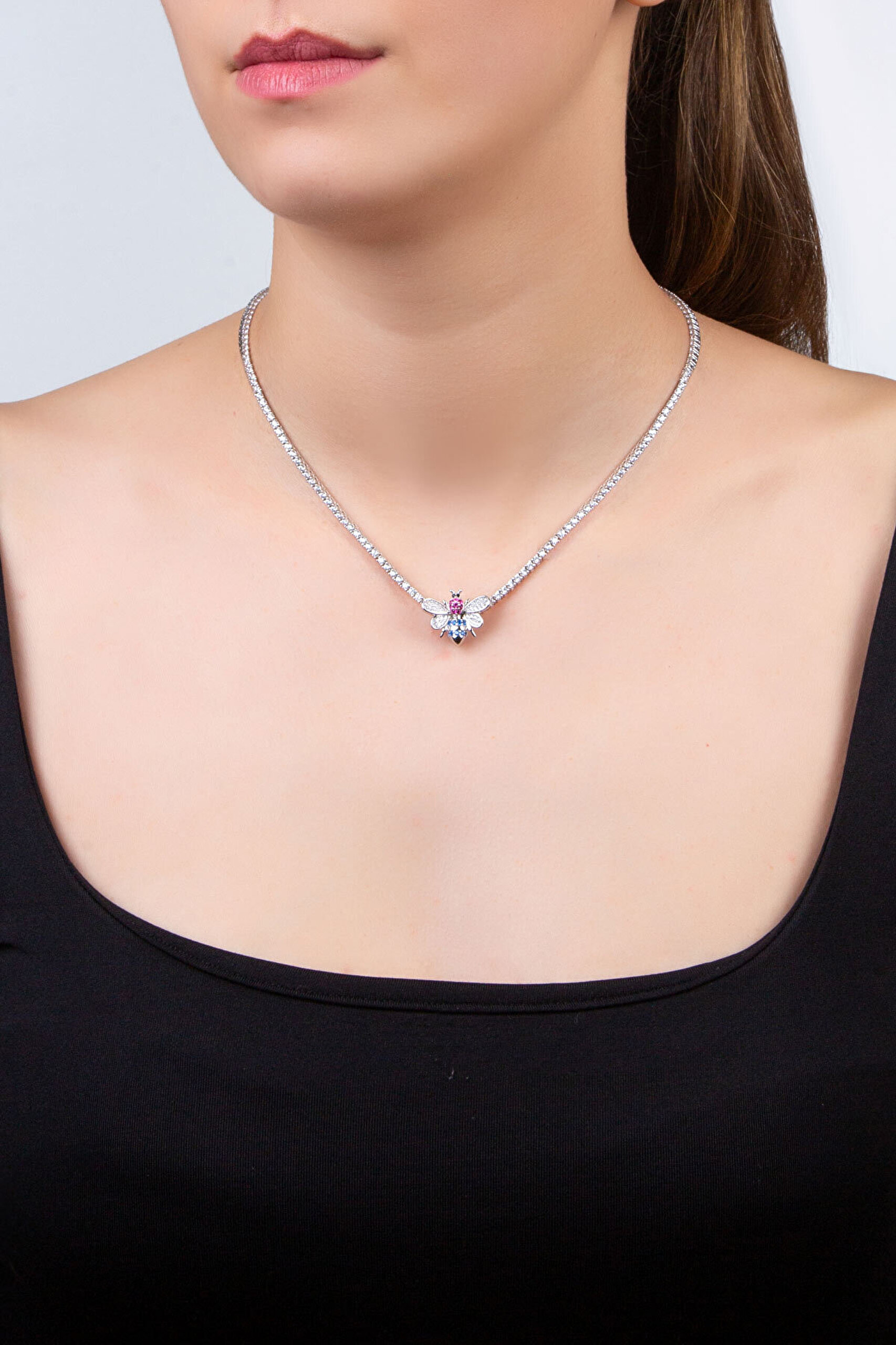 Kraliçe Arı 18 Ayar Beyaz Altın Kaplama Gümüş Charm - 2