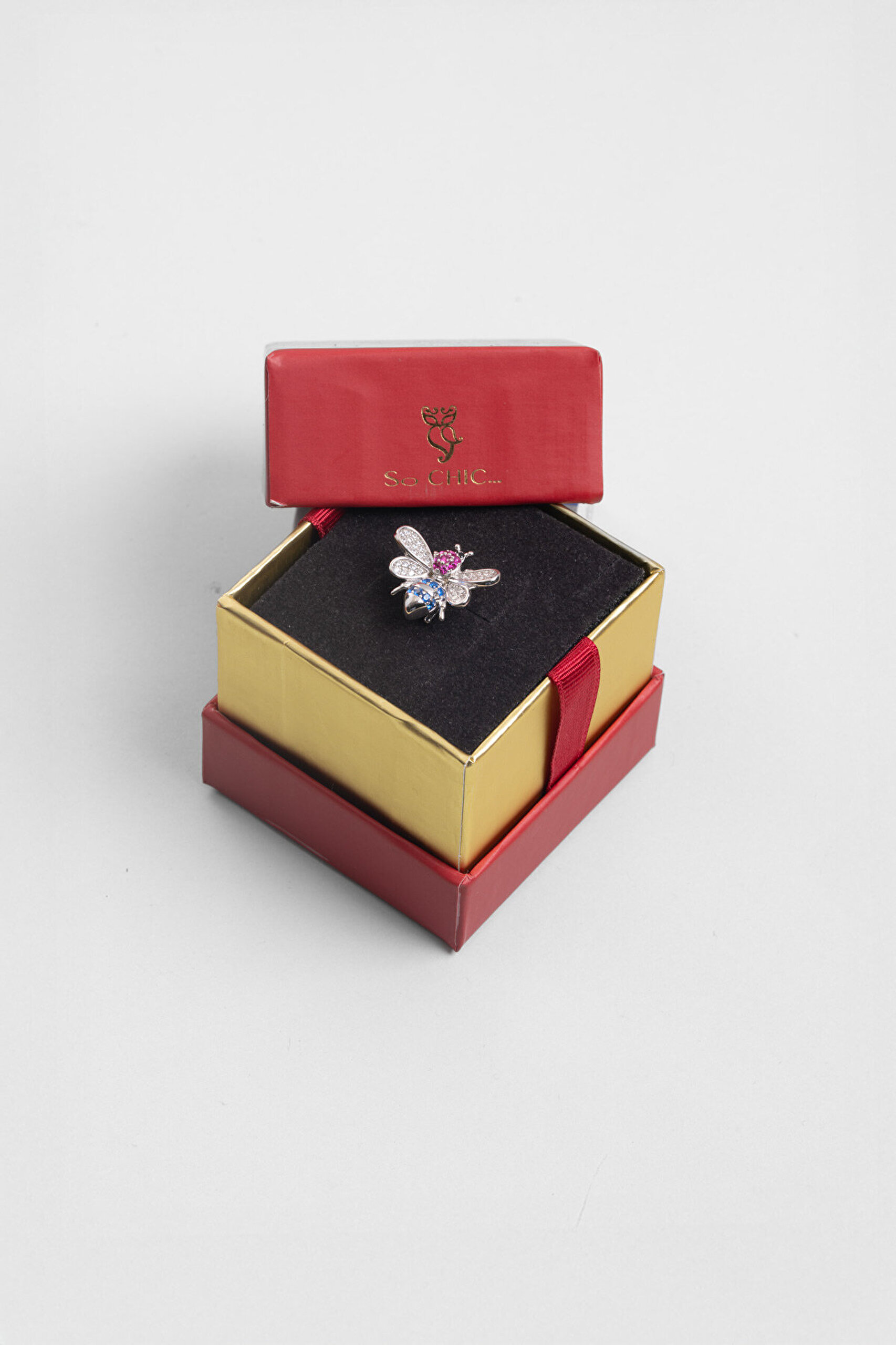 Kraliçe Arı 18 Ayar Beyaz Altın Kaplama Gümüş Charm - 5