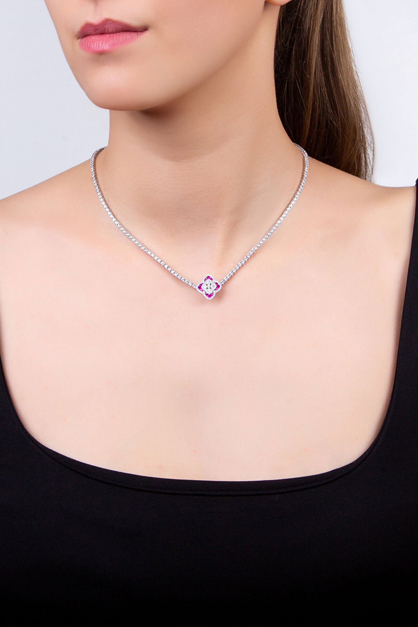 Pembe Yonca 18 Ayar Beyaz Altın Kaplama Gümüş Charm - 2