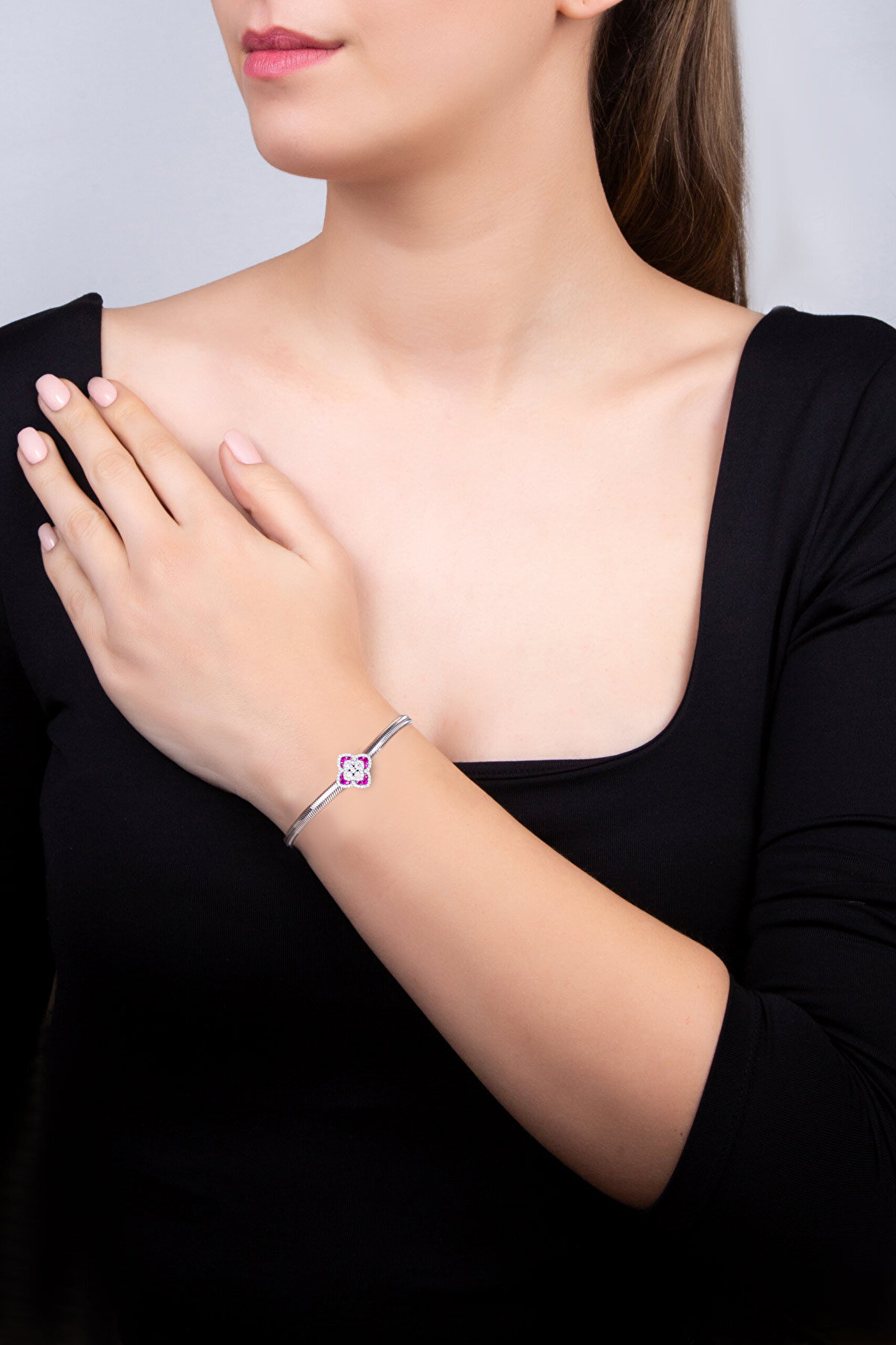 Pembe Yonca 18 Ayar Beyaz Altın Kaplama Gümüş Charm - 7