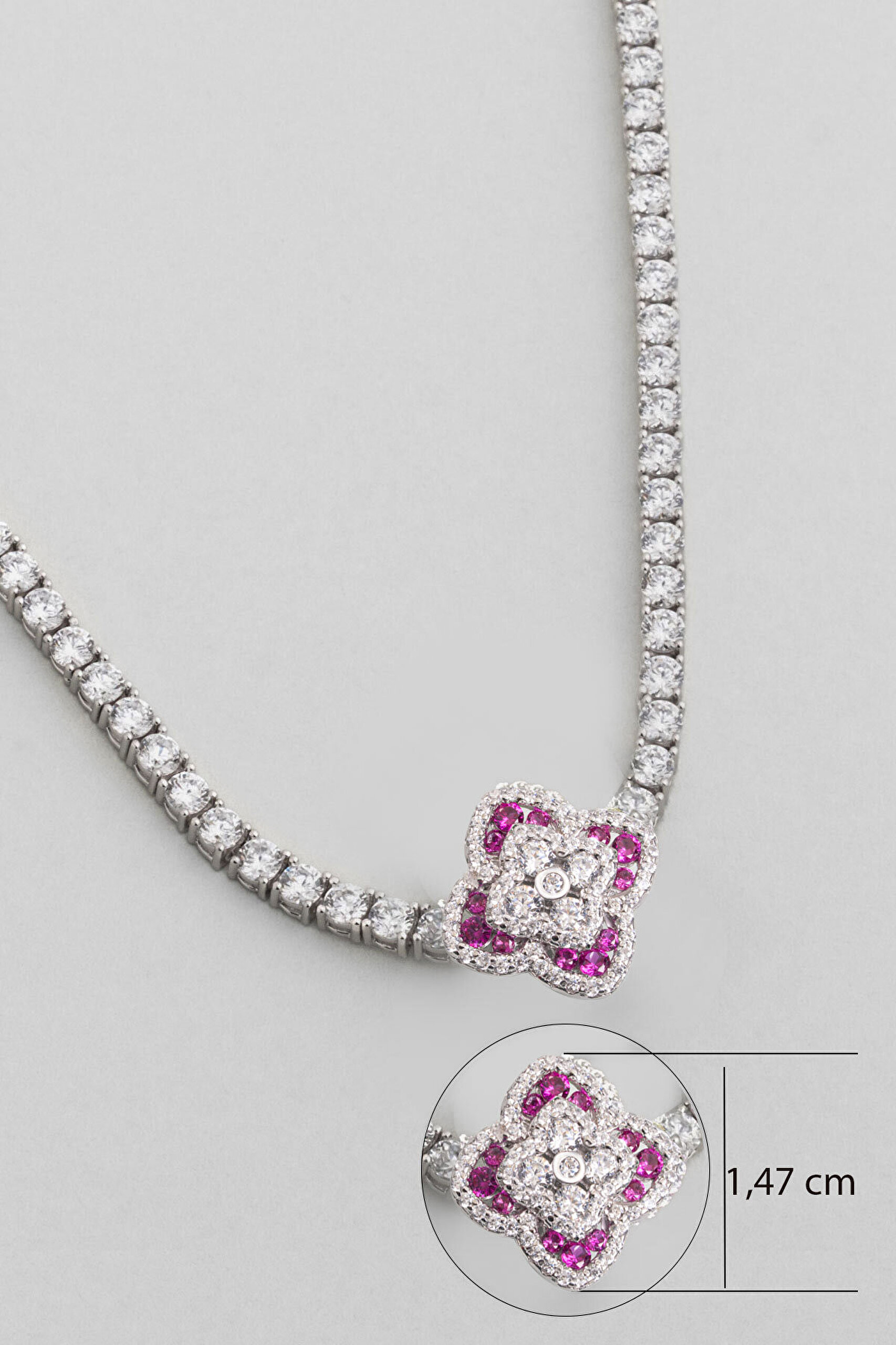 Pembe Yonca 18 Ayar Beyaz Altın Kaplama Gümüş Charm - 0