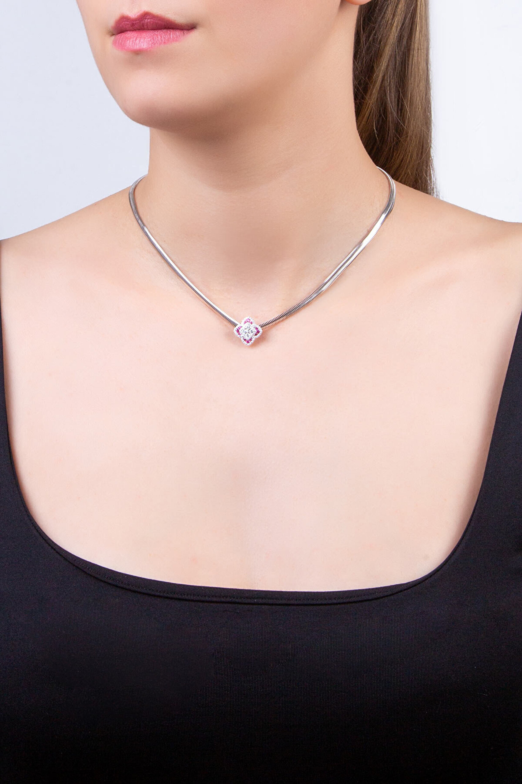 Pembe Yonca 18 Ayar Beyaz Altın Kaplama Gümüş Charm - 4