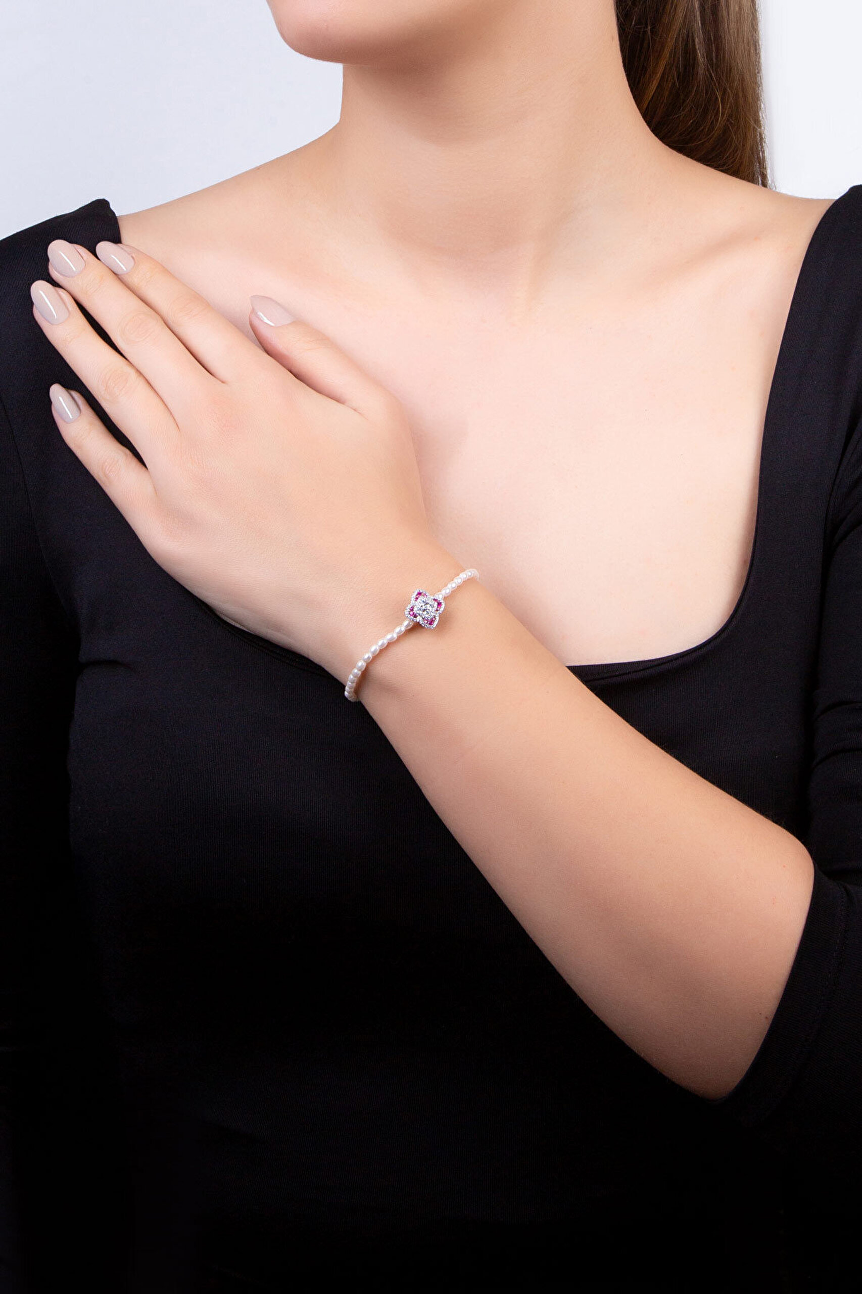 Pembe Yonca 18 Ayar Beyaz Altın Kaplama Gümüş Charm - 6