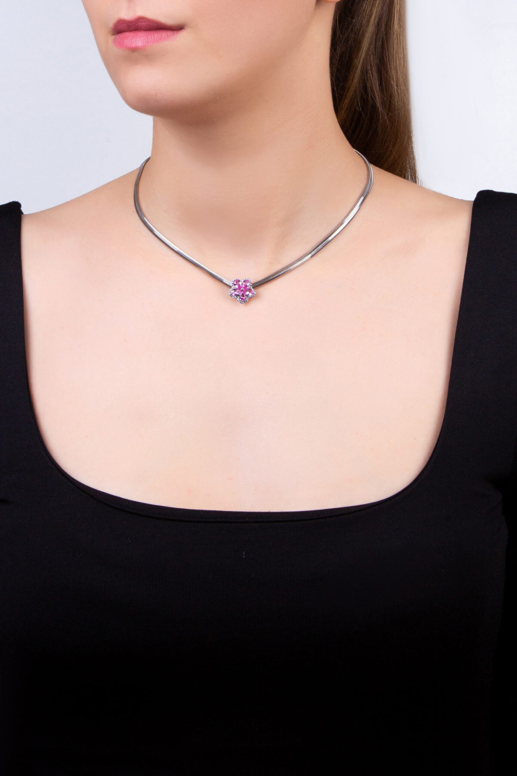 Pembe Rüzgar Çiçeği 18 Ayar Beyaz Altın Kaplama Gümüş Charm - 6