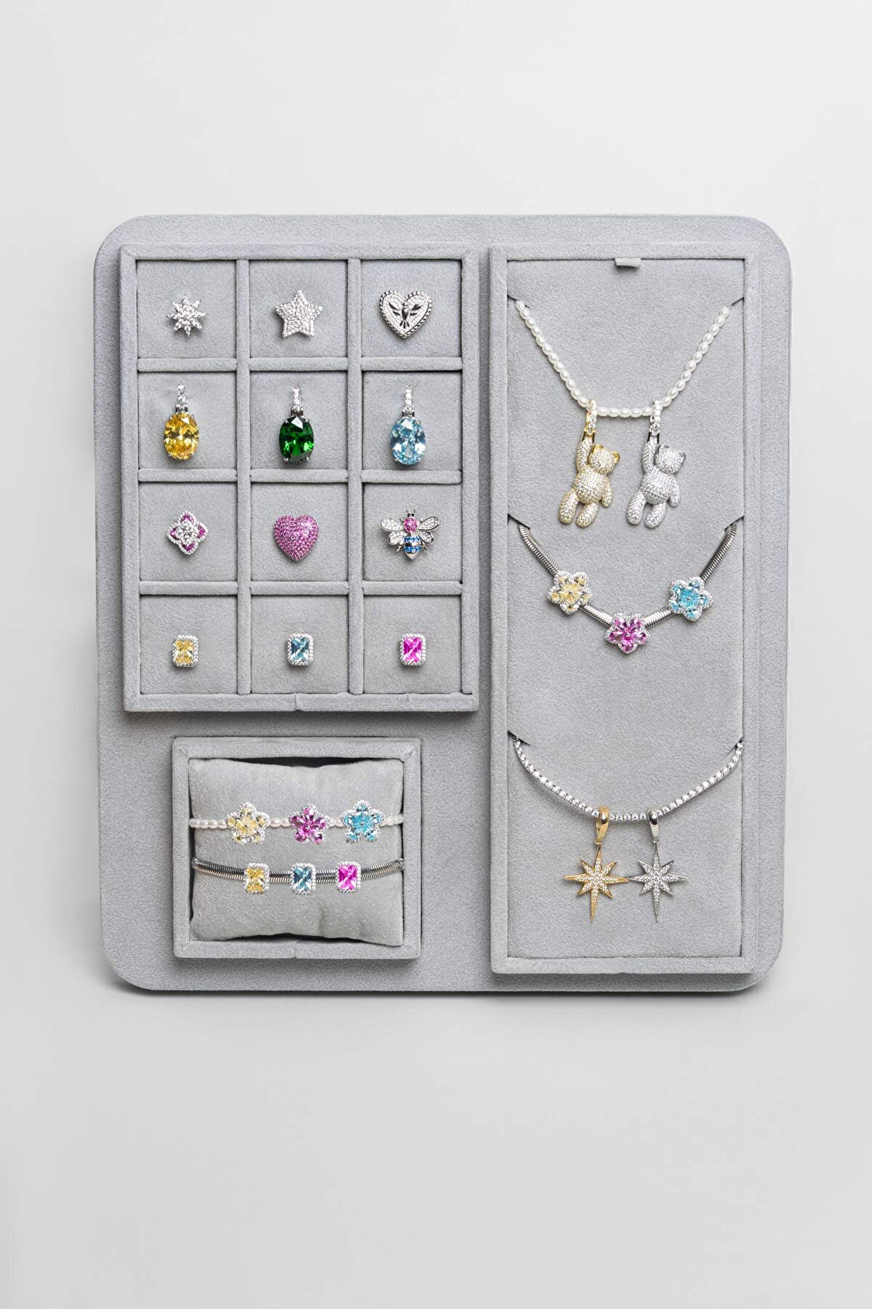 Mavi Rüzgar Çiçeği 18 Ayar Beyaz Altın Kaplama Gümüş Charm - 7