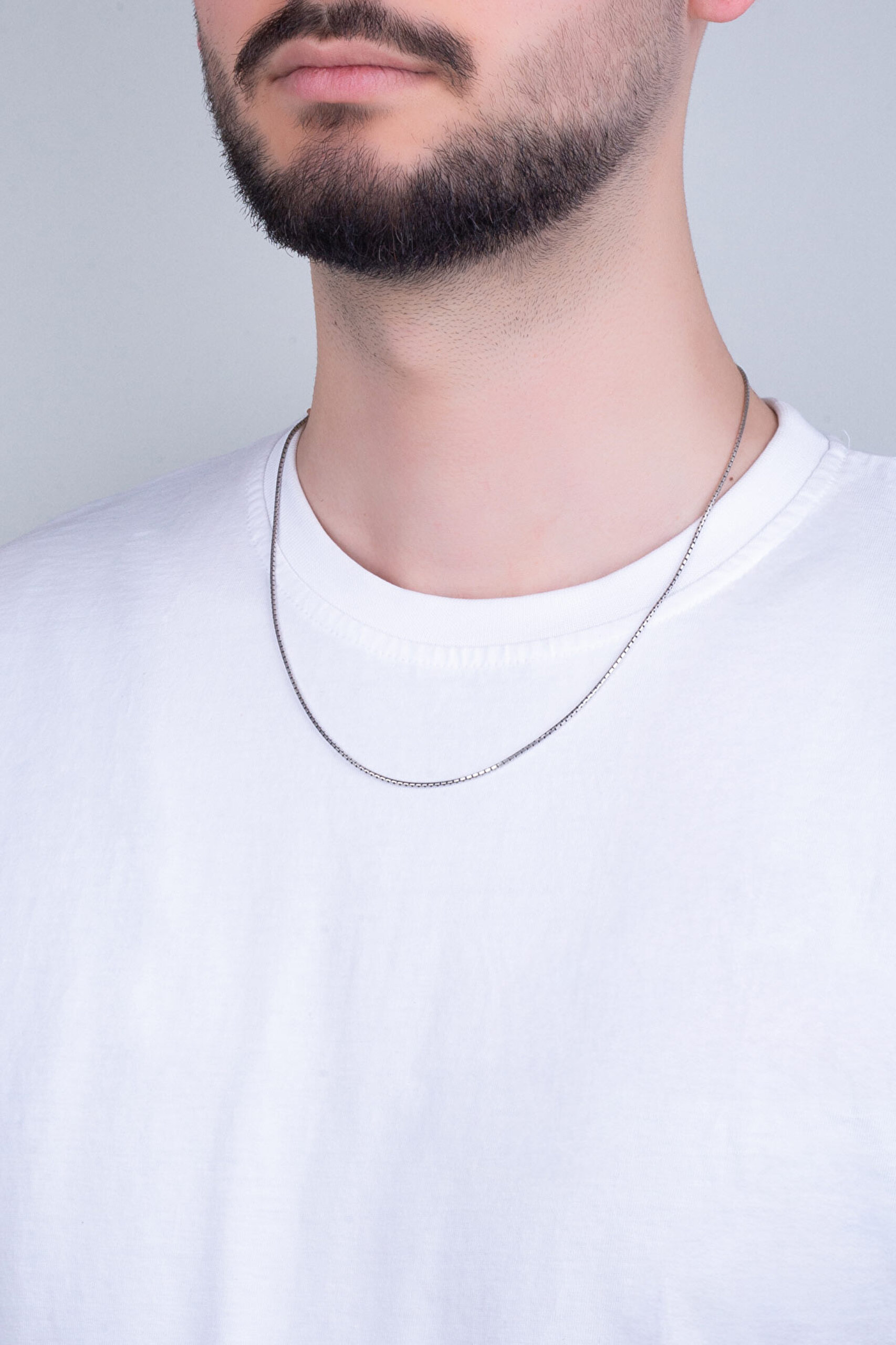 İtalyan Stil Oksitli 55 Cm Gümüş Erkek Zincir Kolye - 3