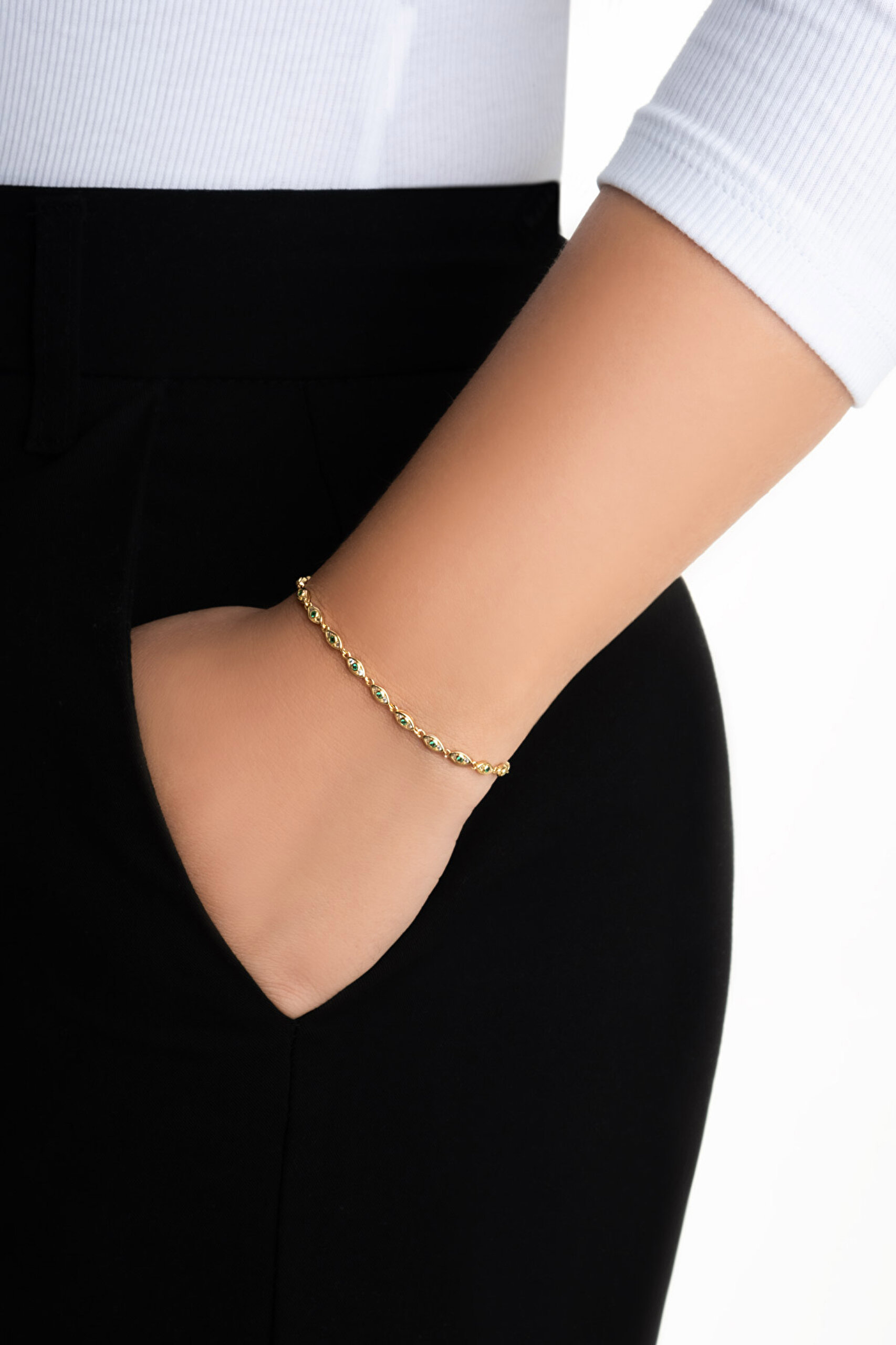 ⁠ Iris'in Gözü 18 Ayar Sarı Altın Kaplama 20 Cm Gümüş Bileklik_3}