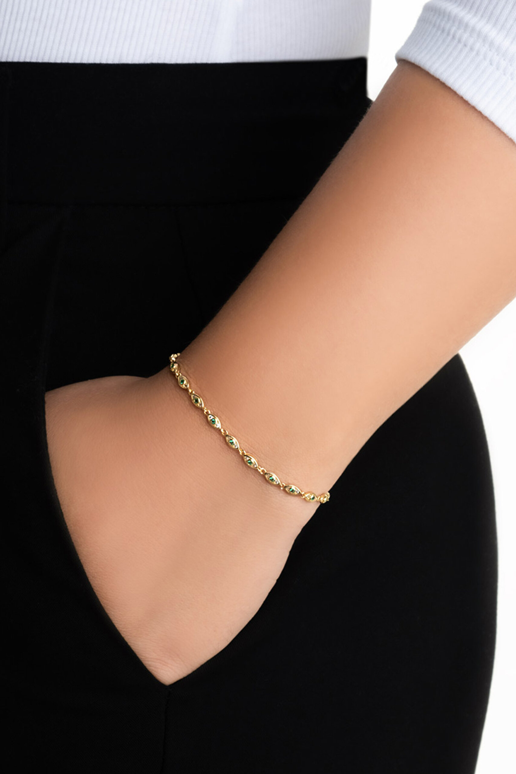 ⁠ Iris'in Gözü 18 Ayar Sarı Altın Kaplama 20 Cm Gümüş Bileklik_1}