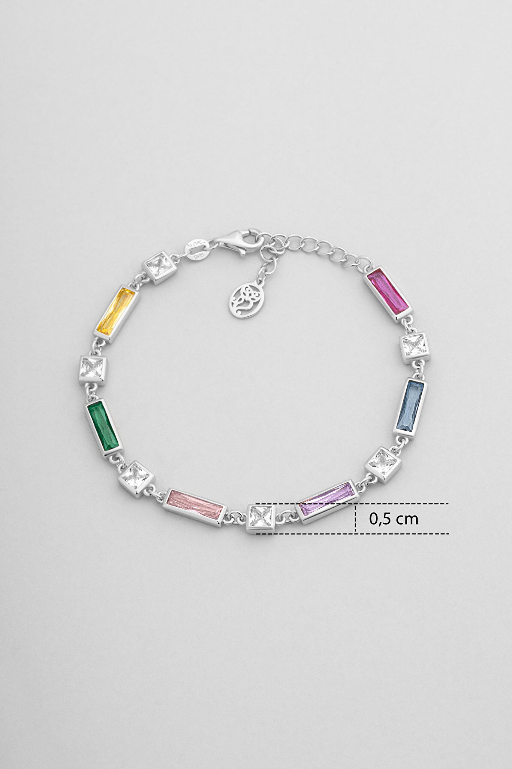 ⁠ Renkli Baget 18 Ayar Beyaz Altın Kaplama 19 Cm Gümüş Minimal Bileklik_2}