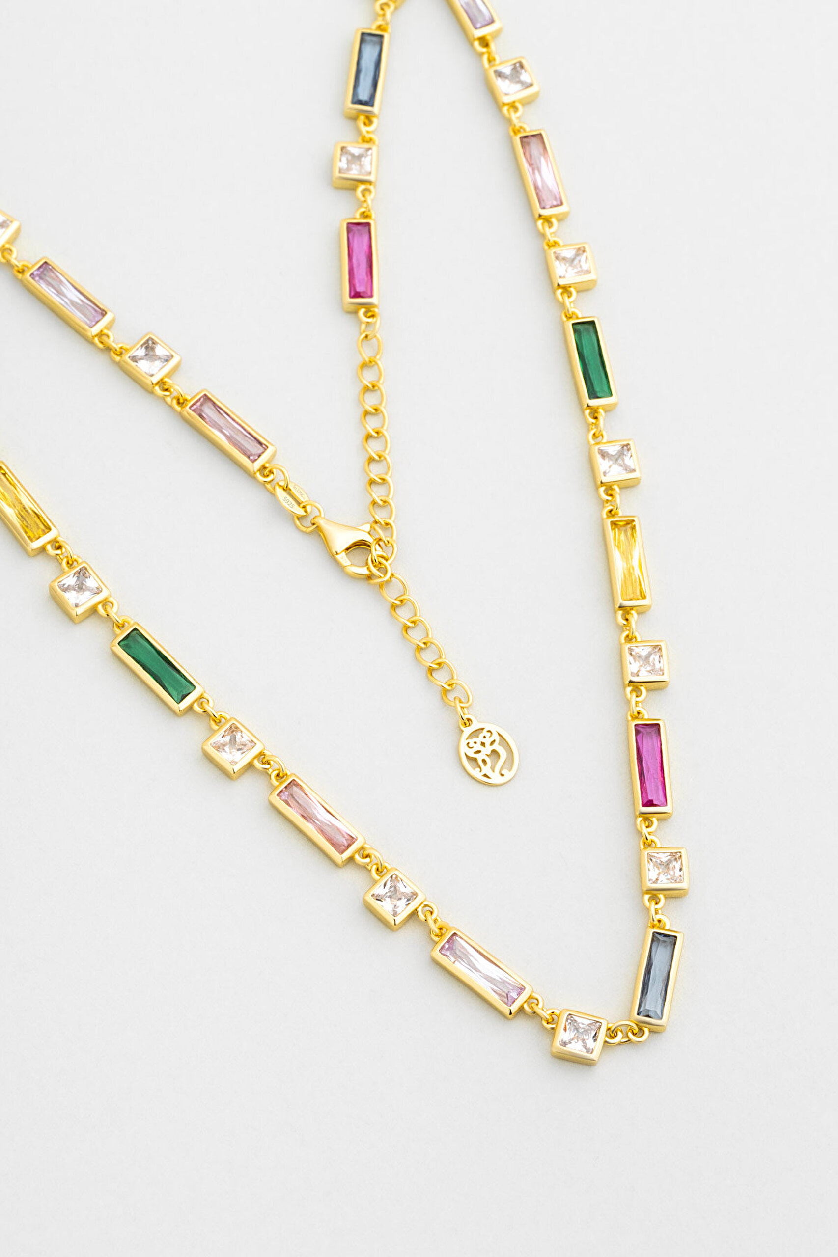 Renkli Baget 18 Ayar Sarı Altın Kaplama 45 Cm Gümüş Minimal Kolye - 0