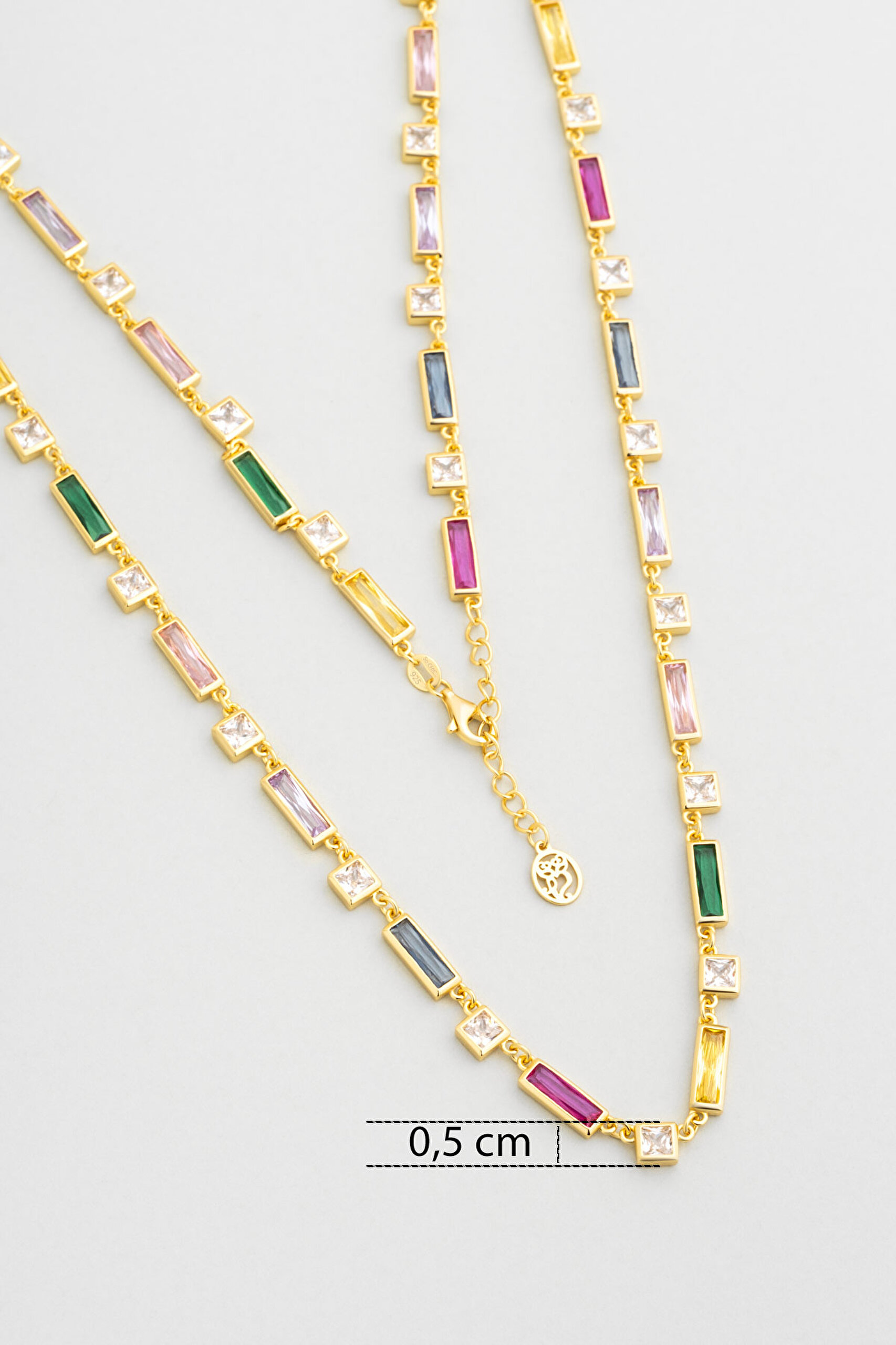 ⁠ Renkli Yolculuk 18 Ayar Sarı Altın Kaplama 63 Cm Gümüş Uzun Kolye_2}