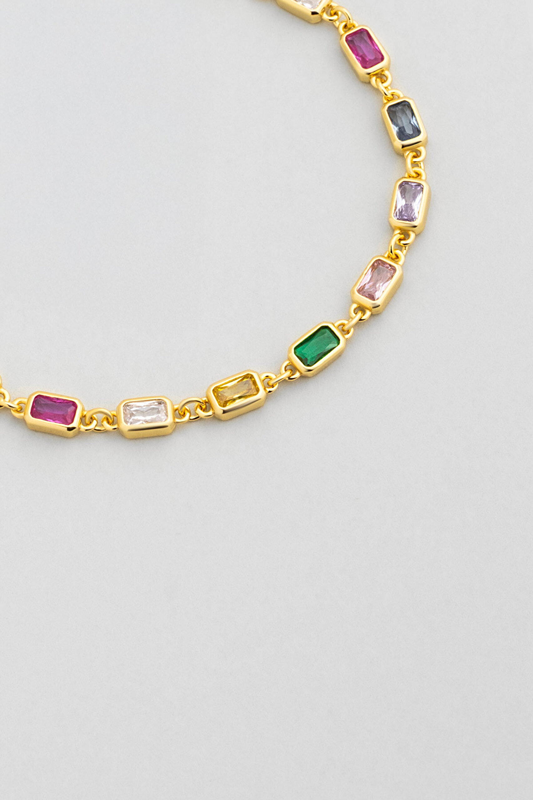 Renkli Aura 18 Ayar Sarı Altın Kaplama 19 Cm Gümüş Bileklik - 4