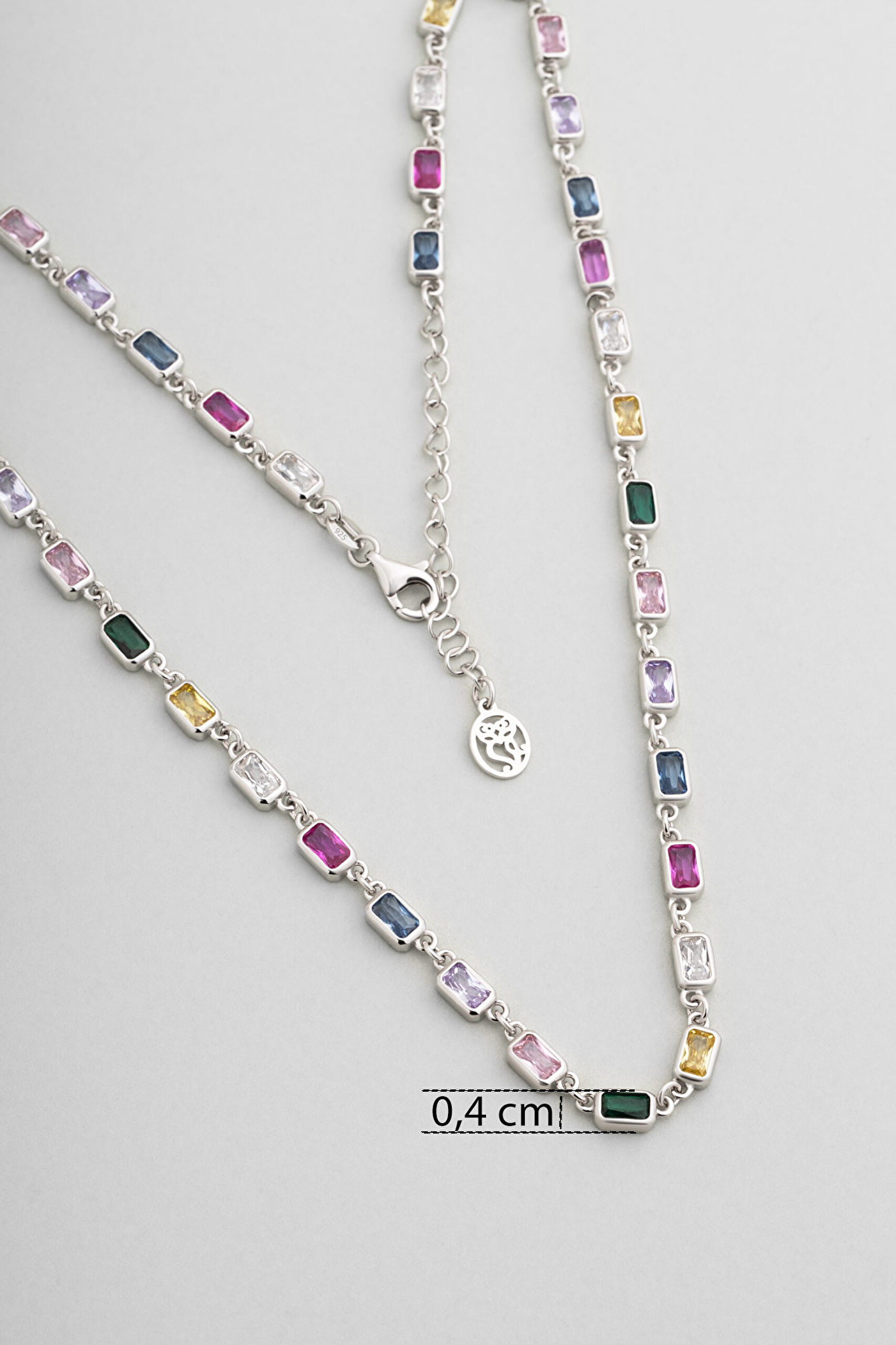 ⁠ Renk Masalı 18 Ayar Beyaz Altın Kaplama 45 Cm Gümüş Kolye_2}