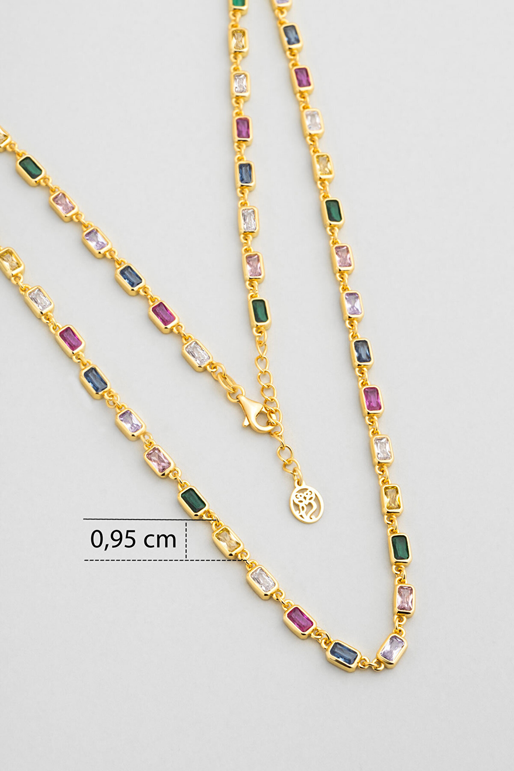 Renkli Aura 18 Ayar Sarı Altın Kaplama 53 Cm Gümüş Kolye - 2