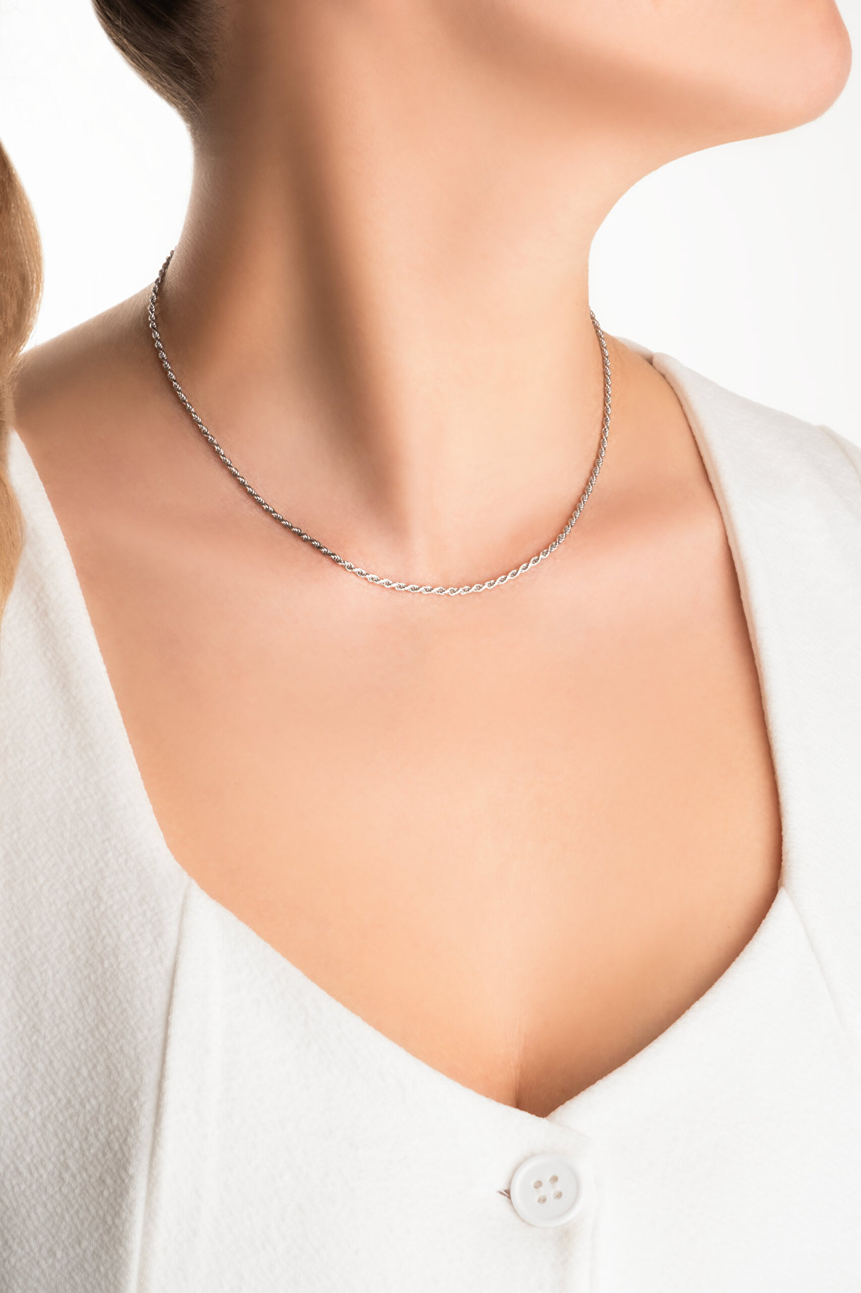 ⁠ Milano 18 Ayar Beyaz Altın Kaplama 43 Cm Gümüş İtalyan Kolye_3}