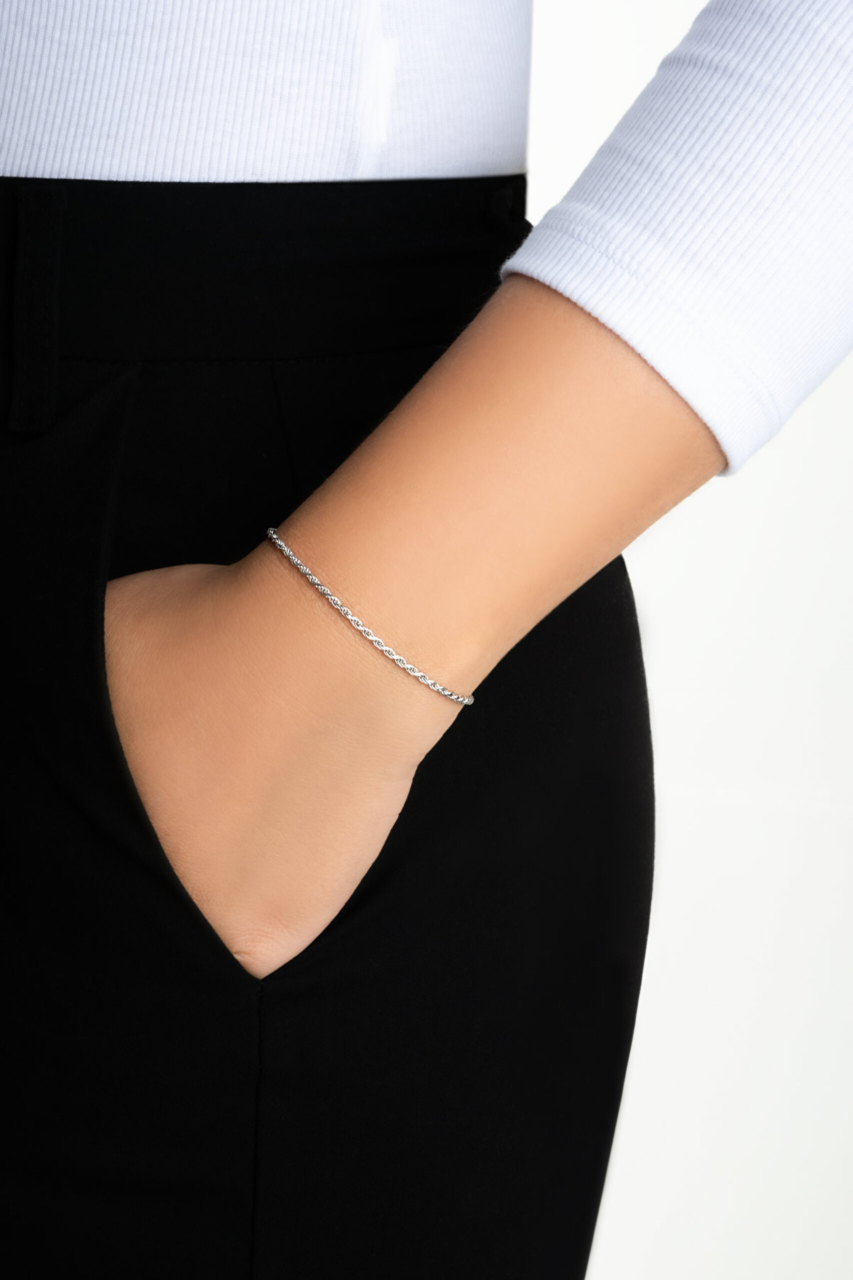 ⁠ Milano 18 Ayar Beyaz Altın Kaplama 19 Cm Gümüş İtalyan Bileklik_3}