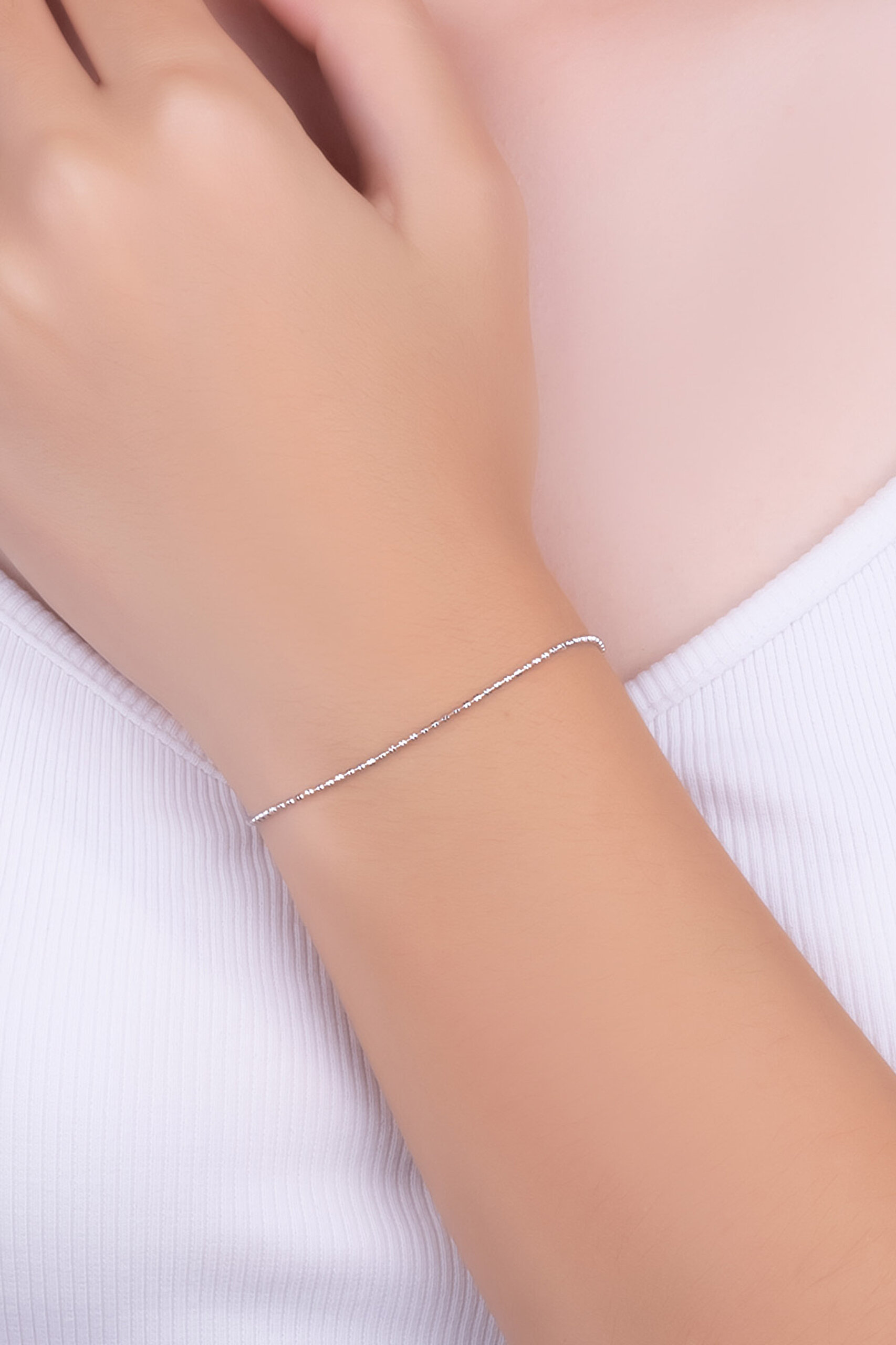 ⁠ İtalyan Serena 18 Ayar Beyaz Altın Kaplama 19 Cm Gümüş Zincir Bileklik_1}