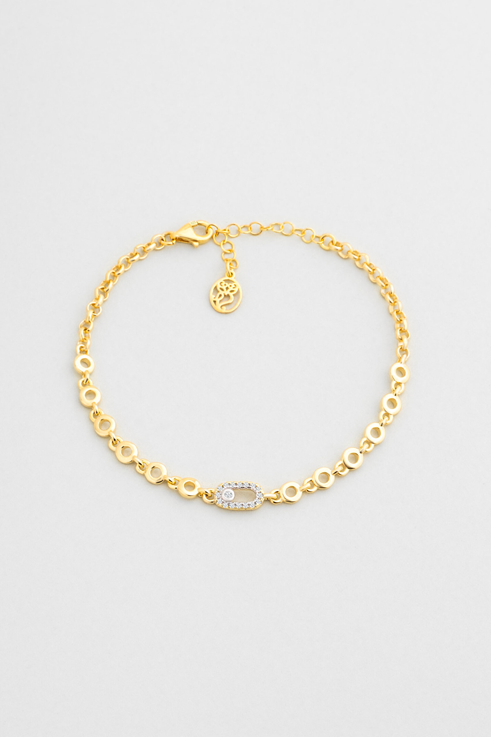 ⁠ Ay Işığı 18 Ayar Sarı Altın Kaplama 19 Cm Gümüş Minimal Bileklik_0}