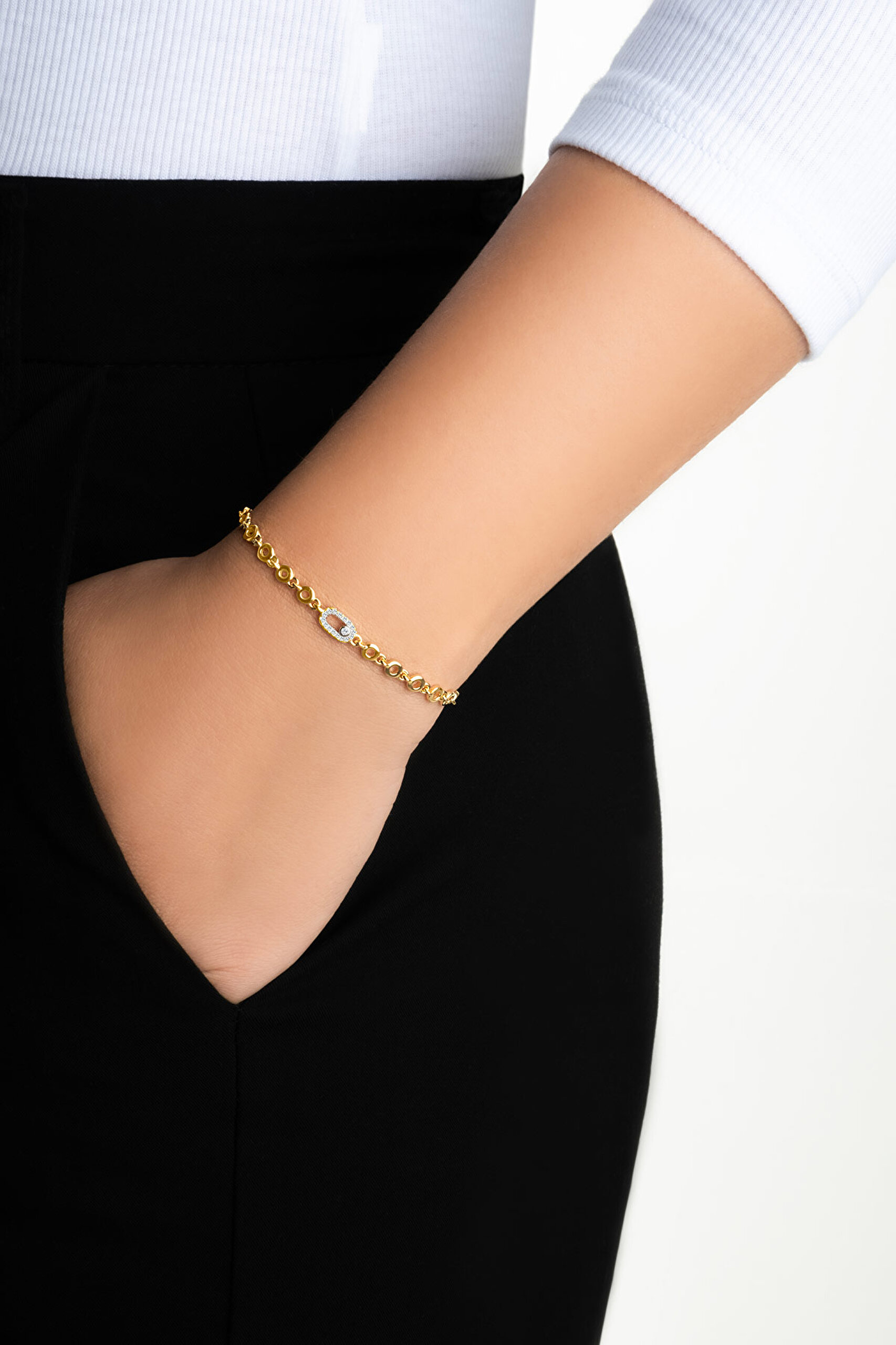 ⁠ Ay Işığı 18 Ayar Sarı Altın Kaplama 19 Cm Gümüş Minimal Bileklik_3}