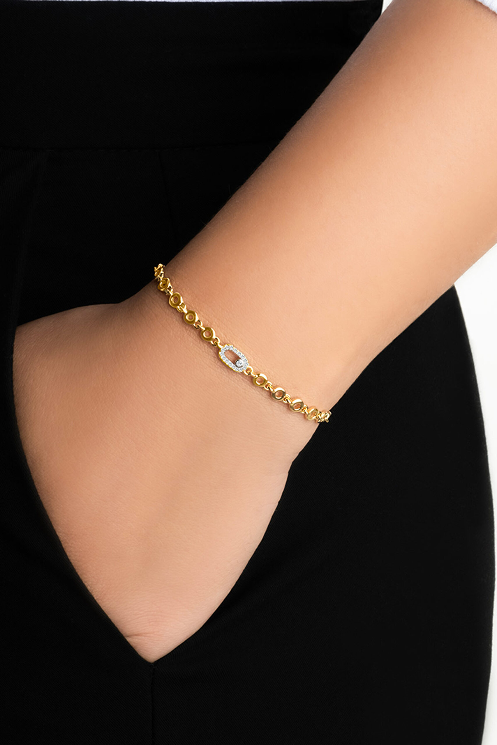 ⁠ Ay Işığı 18 Ayar Sarı Altın Kaplama 19 Cm Gümüş Minimal Bileklik_1}