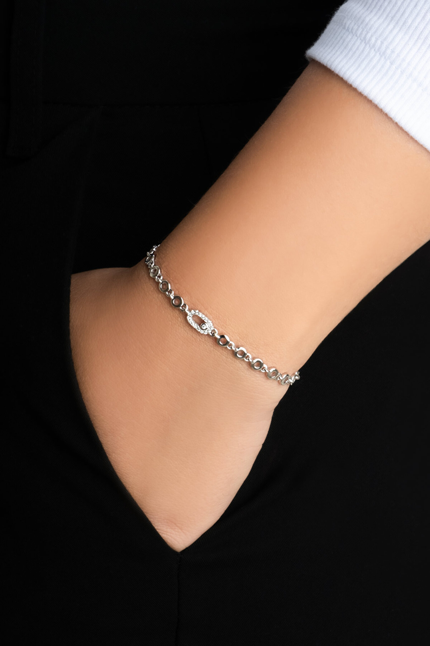 ⁠ Ay Işığı 18 Ayar Beyaz Altın Kaplama 19 Cm Gümüş Minimal Bileklik_1}