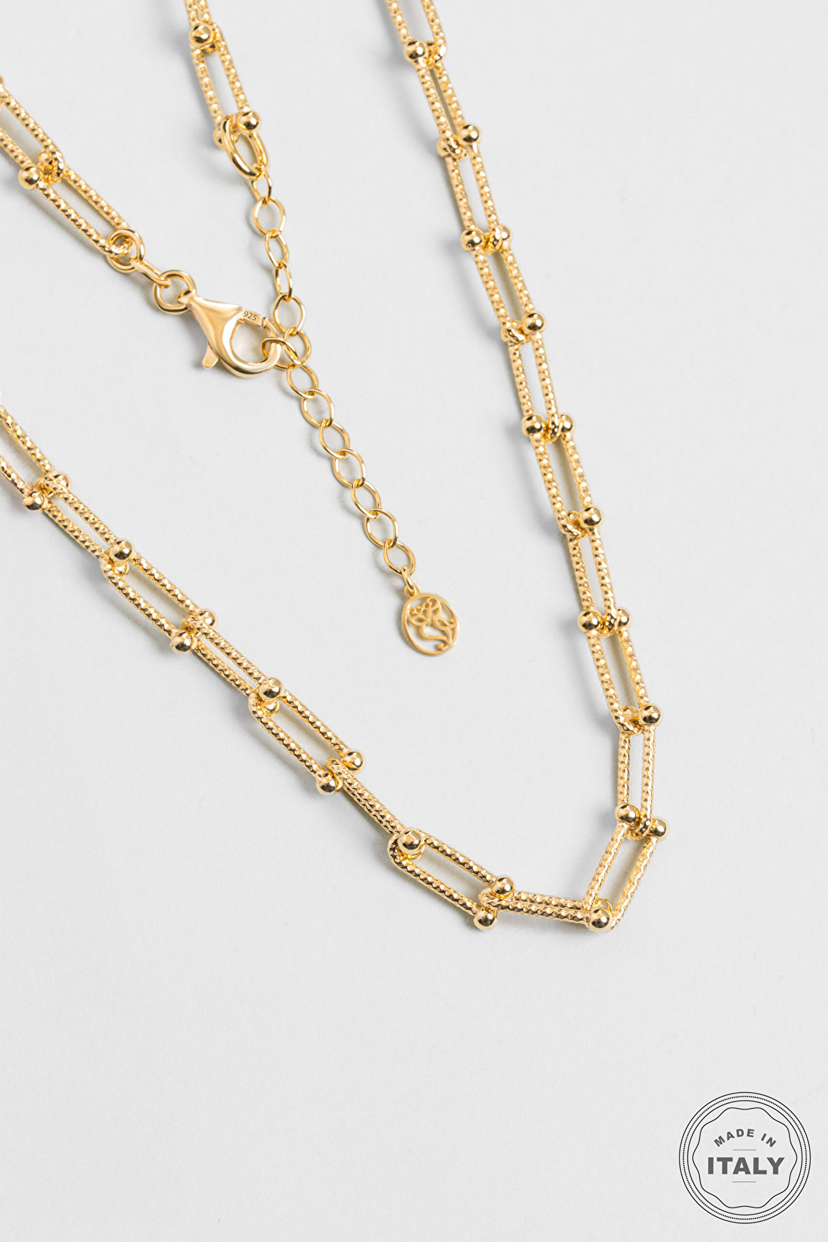 Zamansız İtalyan 18 Ayar Sarı Altın Kaplama 45 Cm Gümüş Ataş Zincir Kolye - 0