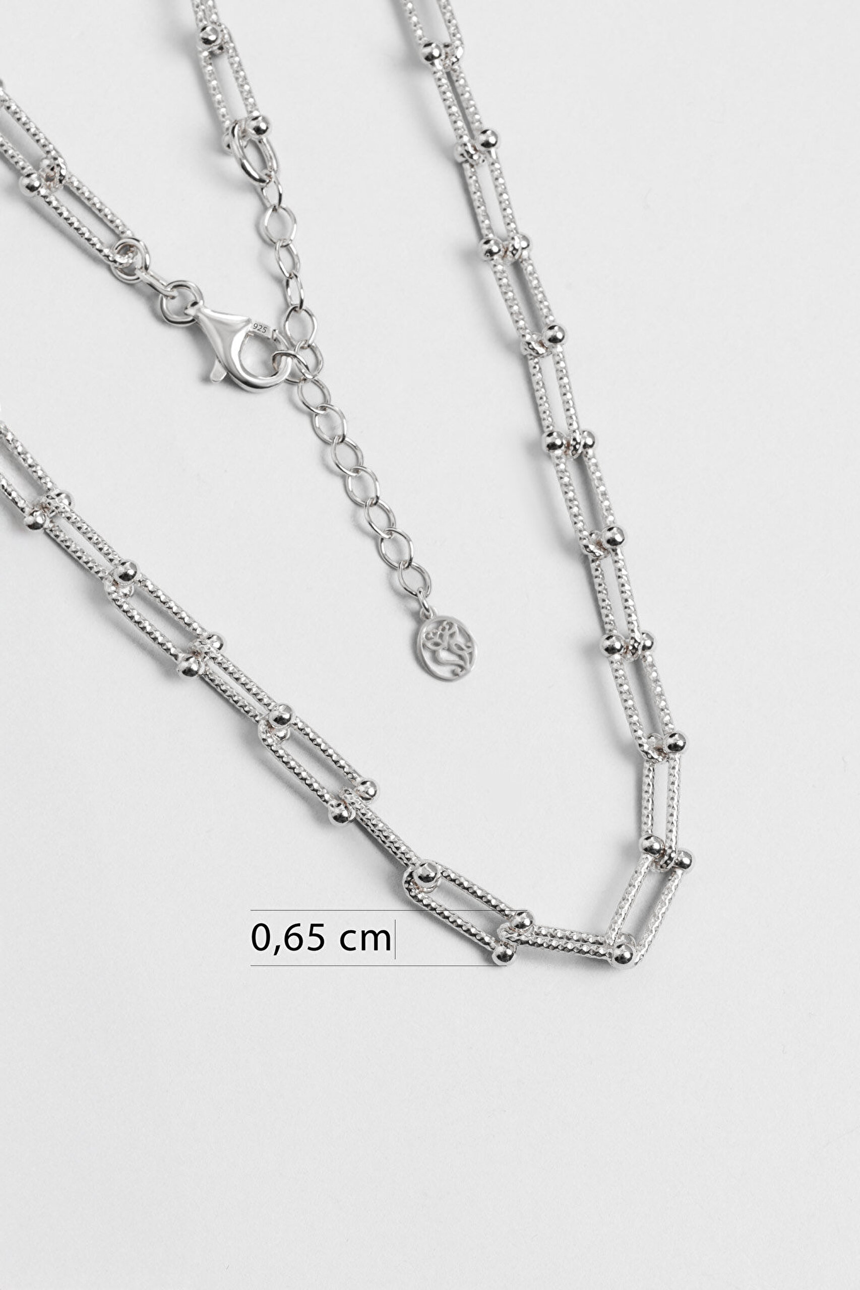 Zamansız İtalyan 18 Ayar Beyaz Altın Kaplama 45 Cm Gümüş Ataş Zincir Kolye - 2