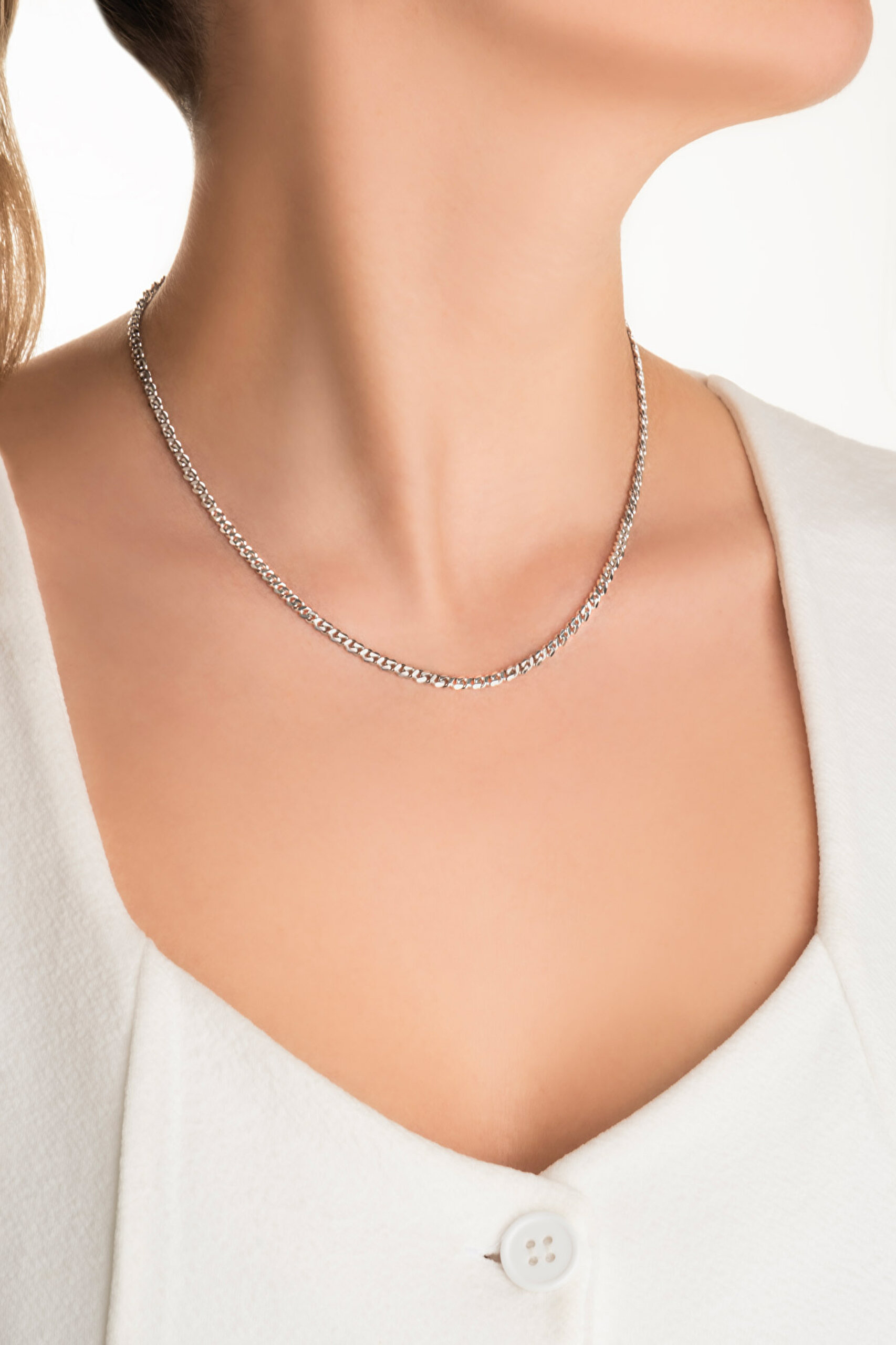 ⁠ Helena İtalyan 18 Ayar Beyaz Altın Kaplama 45 Cm Gümüş Kolye_3}