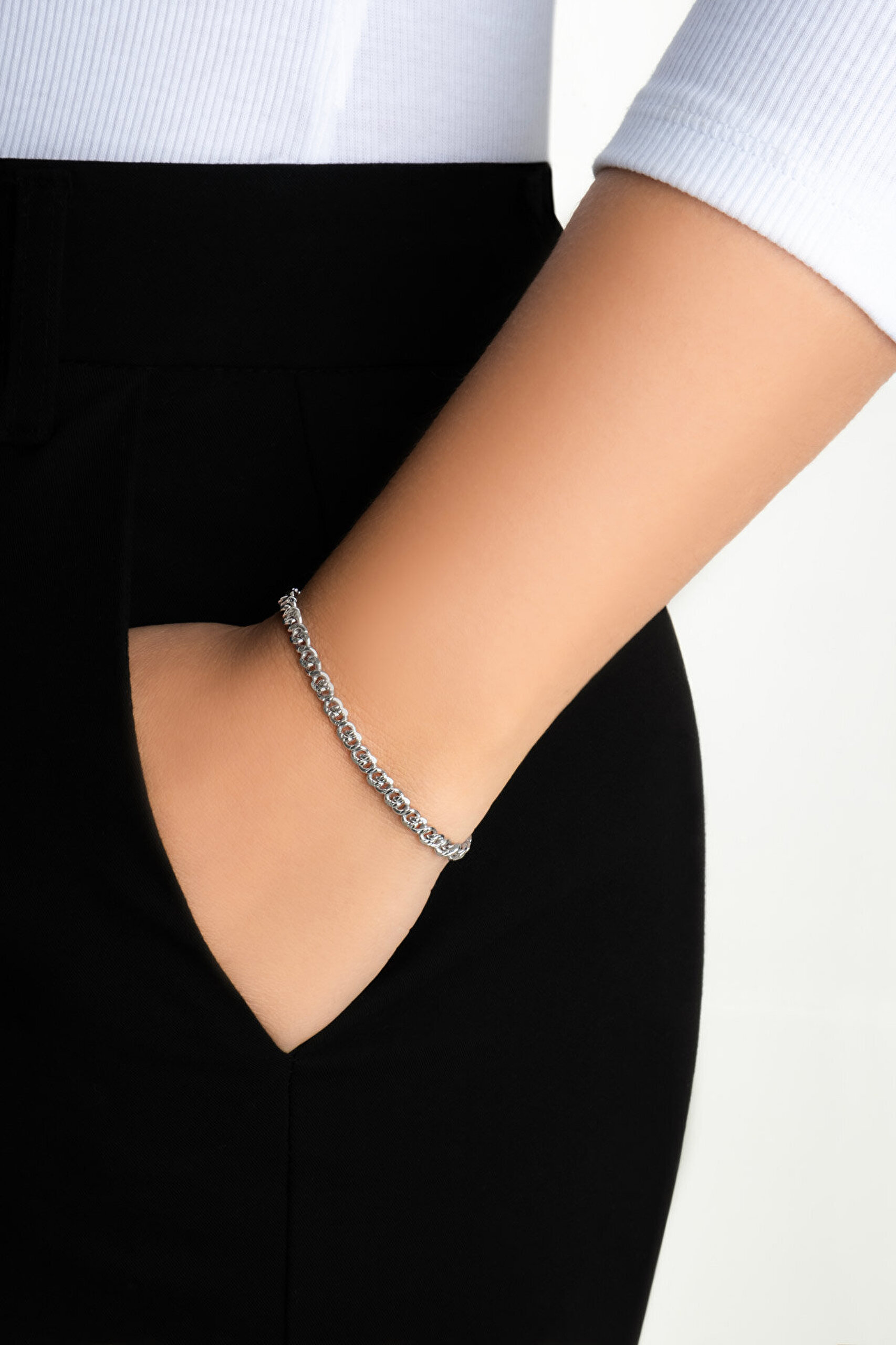 Helena İtalyan 18 Ayar Beyaz Altın Kaplama 19 Cm Gümüş Bileklik - 3