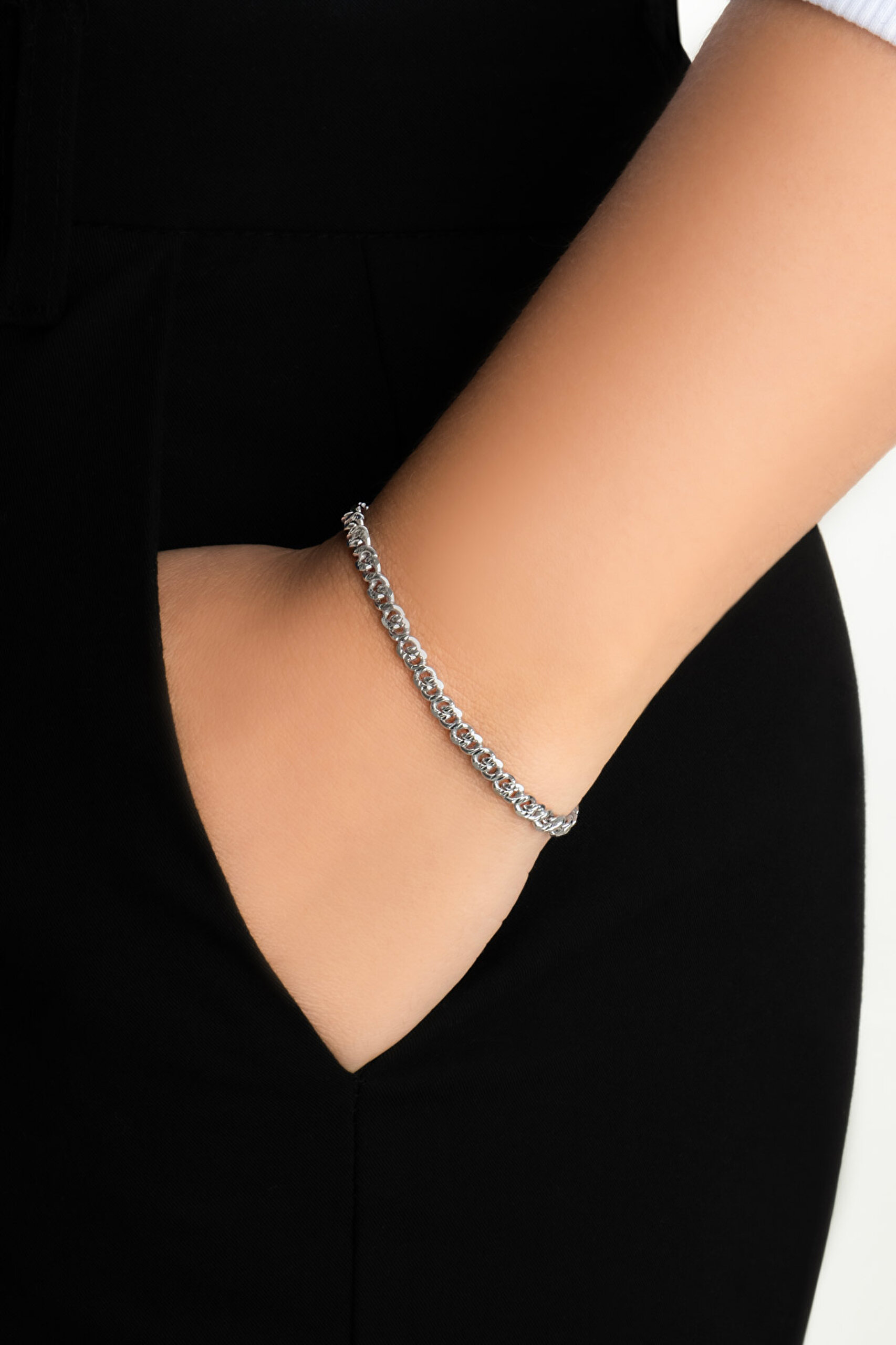 Helena İtalyan 18 Ayar Beyaz Altın Kaplama 19 Cm Gümüş Bileklik - 1