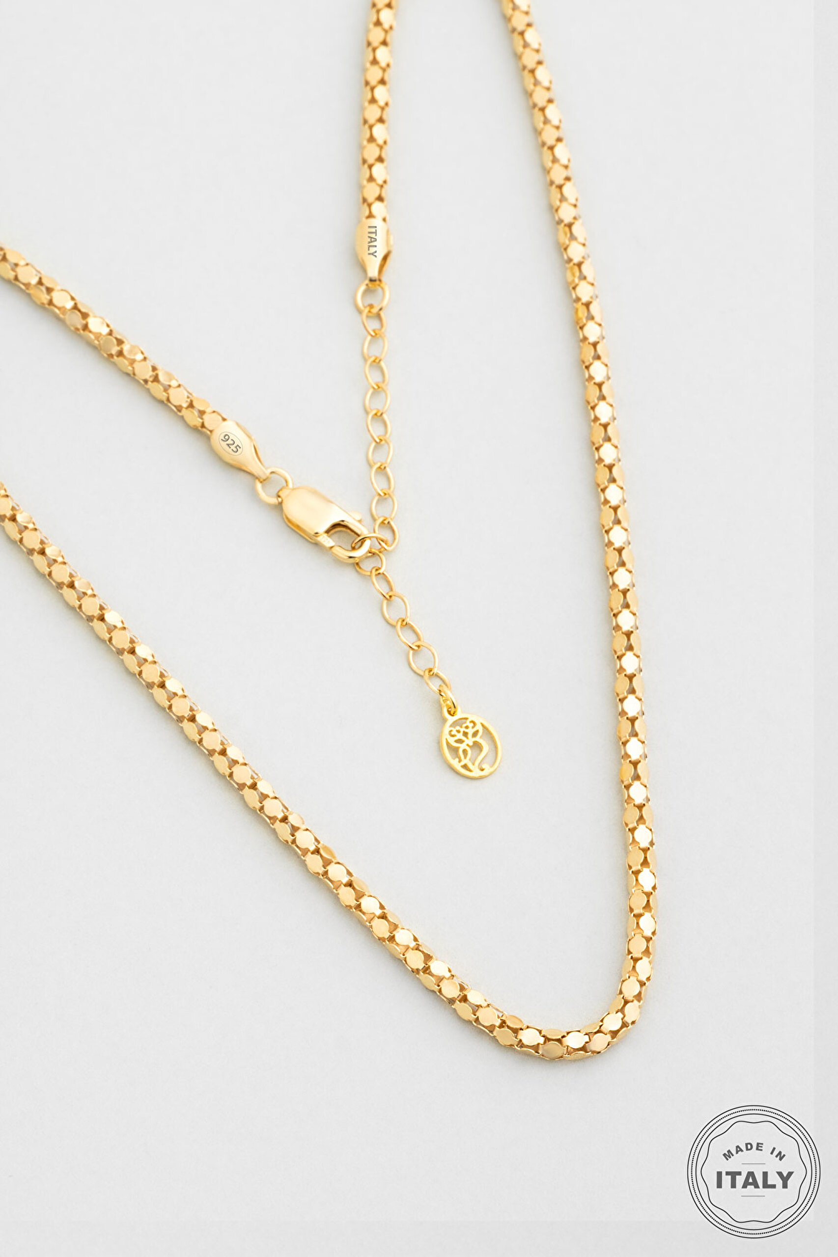 ⁠ Amore İtalyan 18 Ayar Sarı Altın Kaplama 45 Cm Gümüş Zincir Kolye_0}