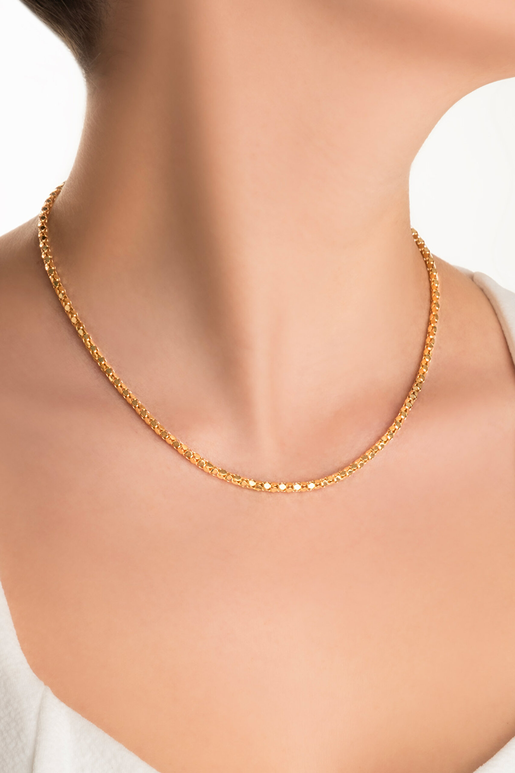 ⁠ Amore İtalyan 18 Ayar Sarı Altın Kaplama 45 Cm Gümüş Zincir Kolye_1}