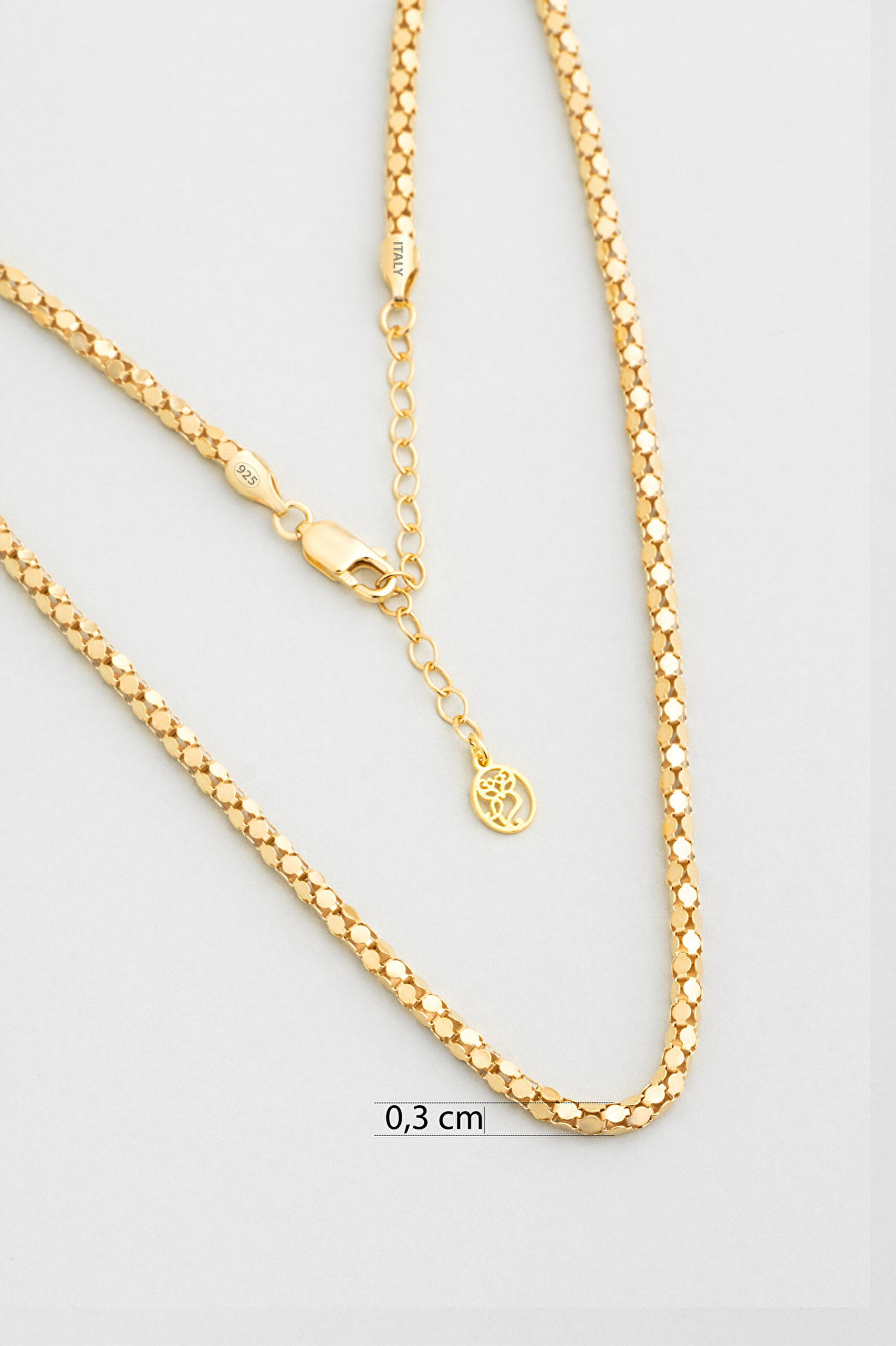 ⁠ Amore İtalyan 18 Ayar Sarı Altın Kaplama 45 Cm Gümüş Zincir Kolye_2}