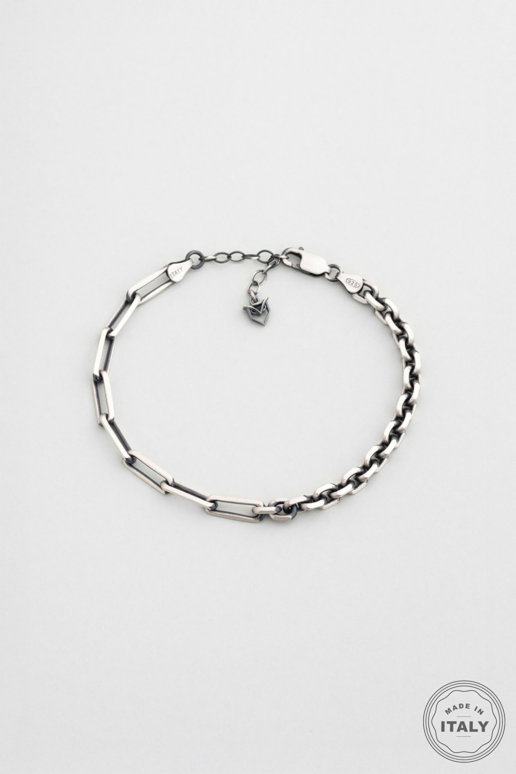 ⁠ Kratos İtalyan 21 Cm Gun Metal Kaplama Gümüş Erkek Bileklik_0}