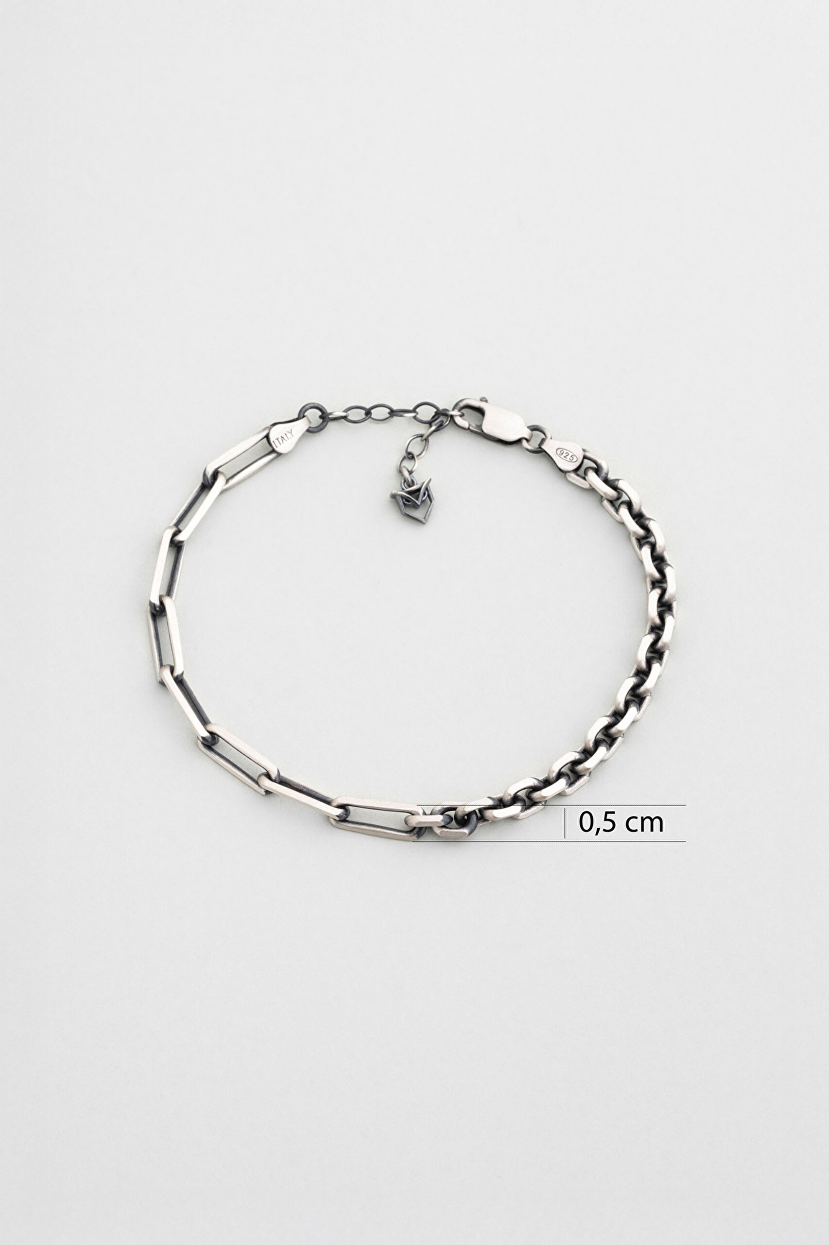 ⁠ Kratos İtalyan 21 Cm Gun Metal Kaplama Gümüş Erkek Bileklik_1}