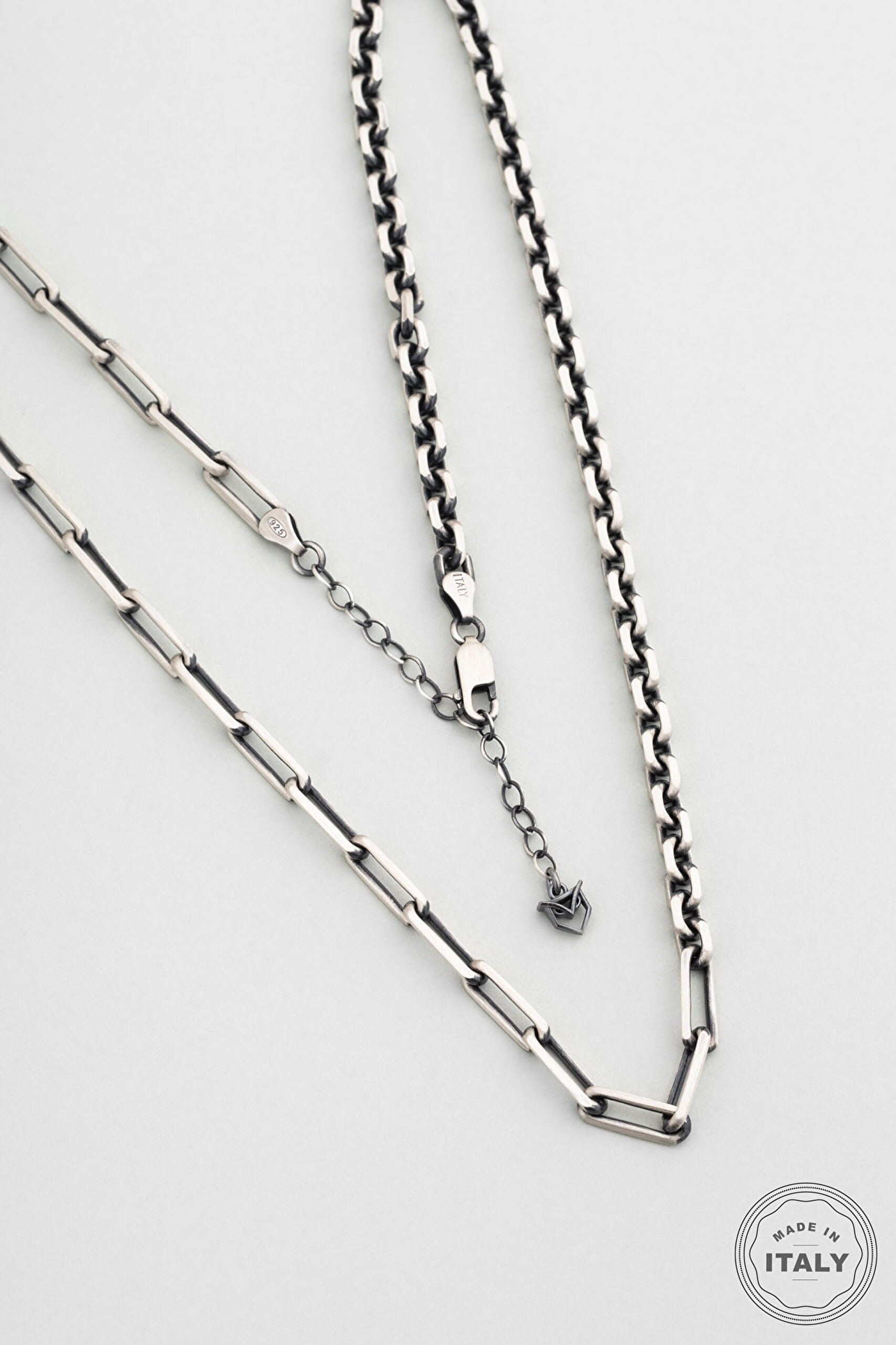 ⁠ Kratos İtalyan 55 Cm Gun Metal Kaplama Gümüş Erkek Kolye_0}