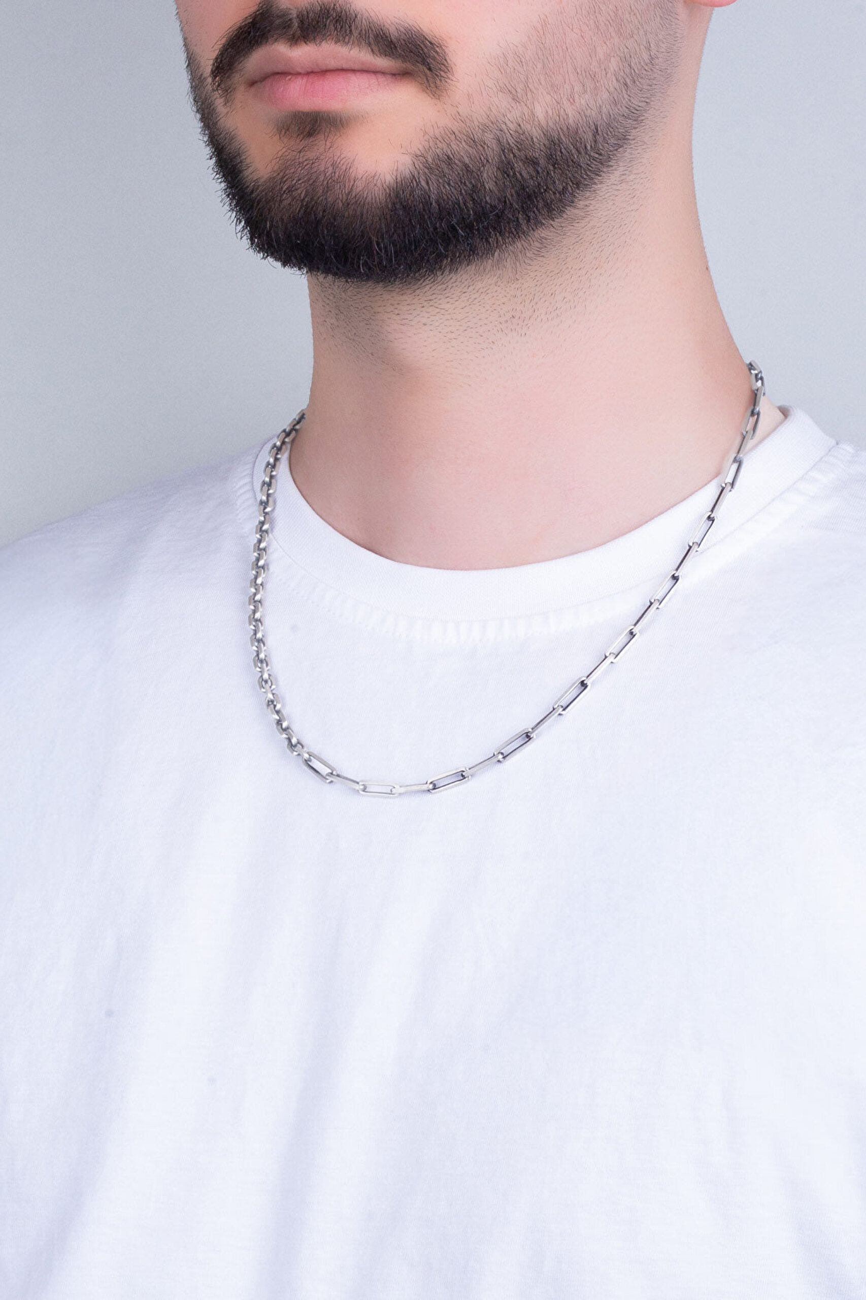 Kratos İtalyan 55 Cm Gun Metal Kaplama Gümüş Erkek Kolye - 1