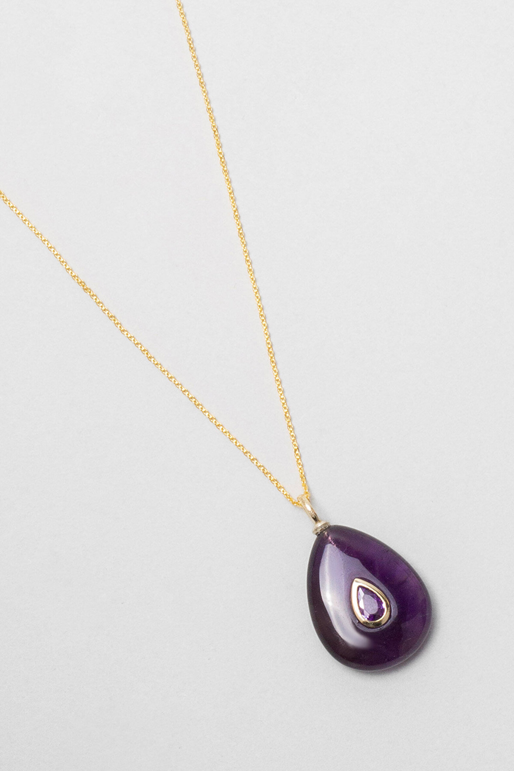 Doğal Ametist Taşlı 18 Ayar Sarı Altın Kaplama 43 Cm Gümüş Kolye - 4